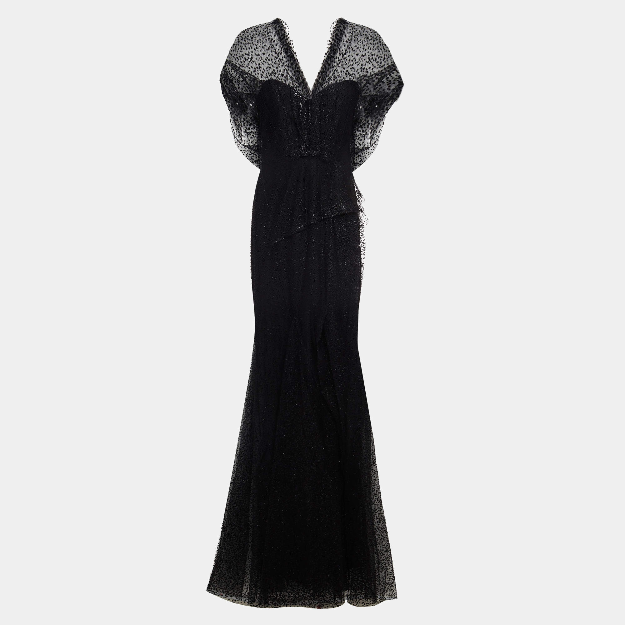 Pre Owned Roland Mouret Black Dotted Tulle Gown M (UK 12)