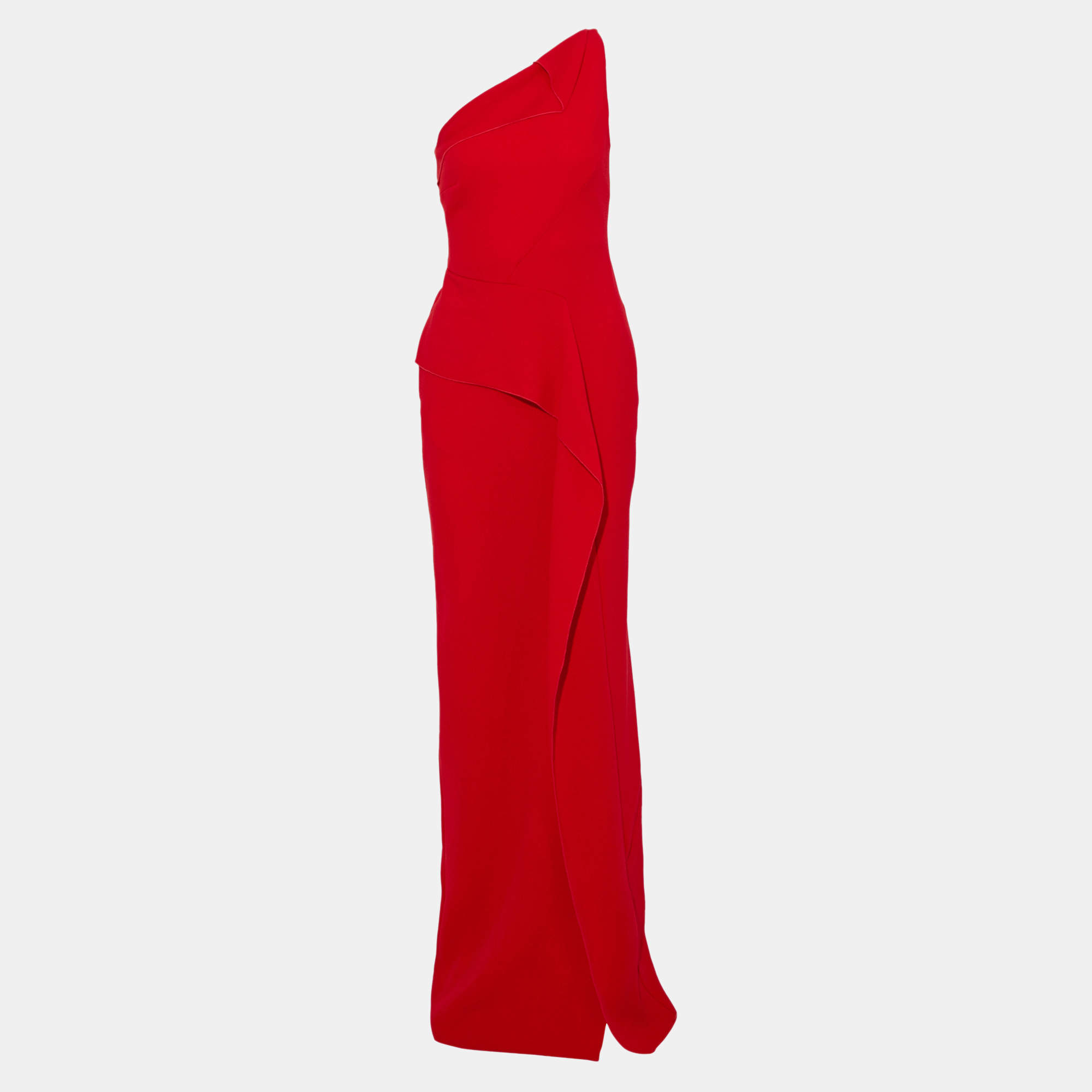 Pre Owned Roland Mouret Red Wool One Shoulder Gown L (UK 12)