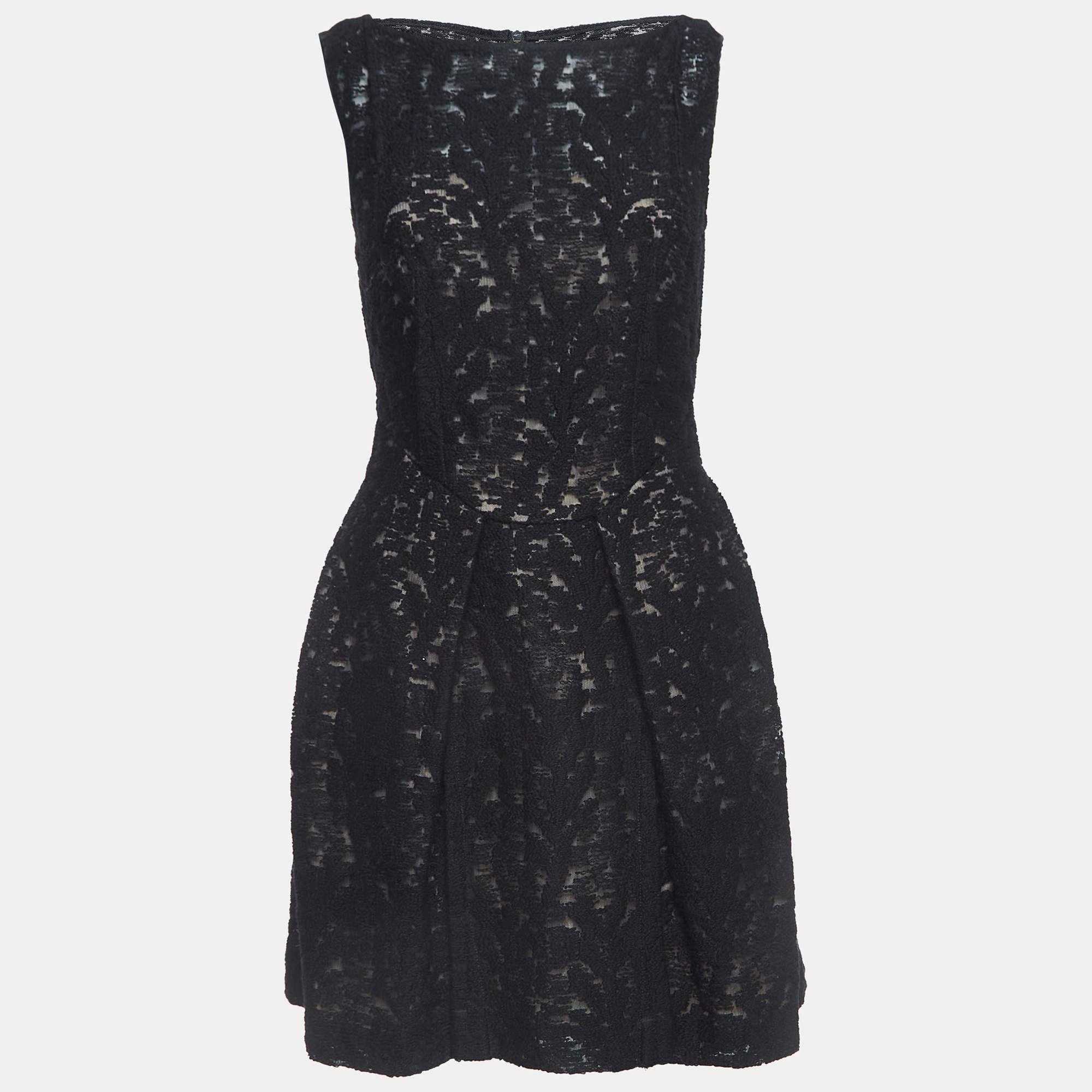 Pre Owned Roland Mouret Black Woodgrain Jacquard Mini Dress M