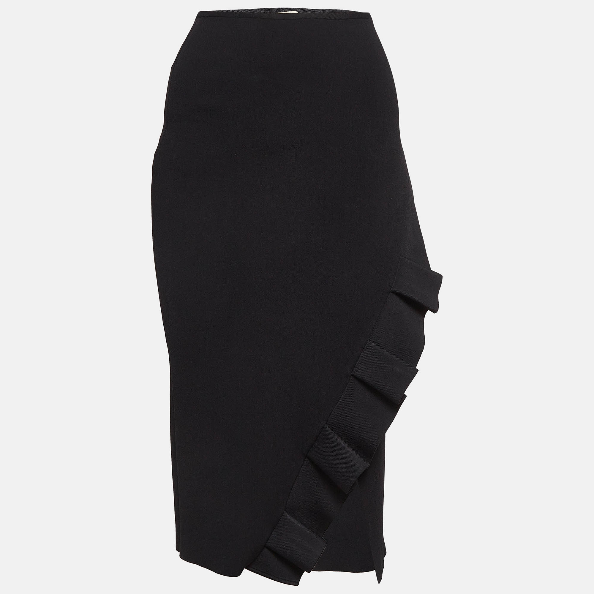 Pre Owned Roland Mouret  Black Knit Ruffled Pencil Skirt S