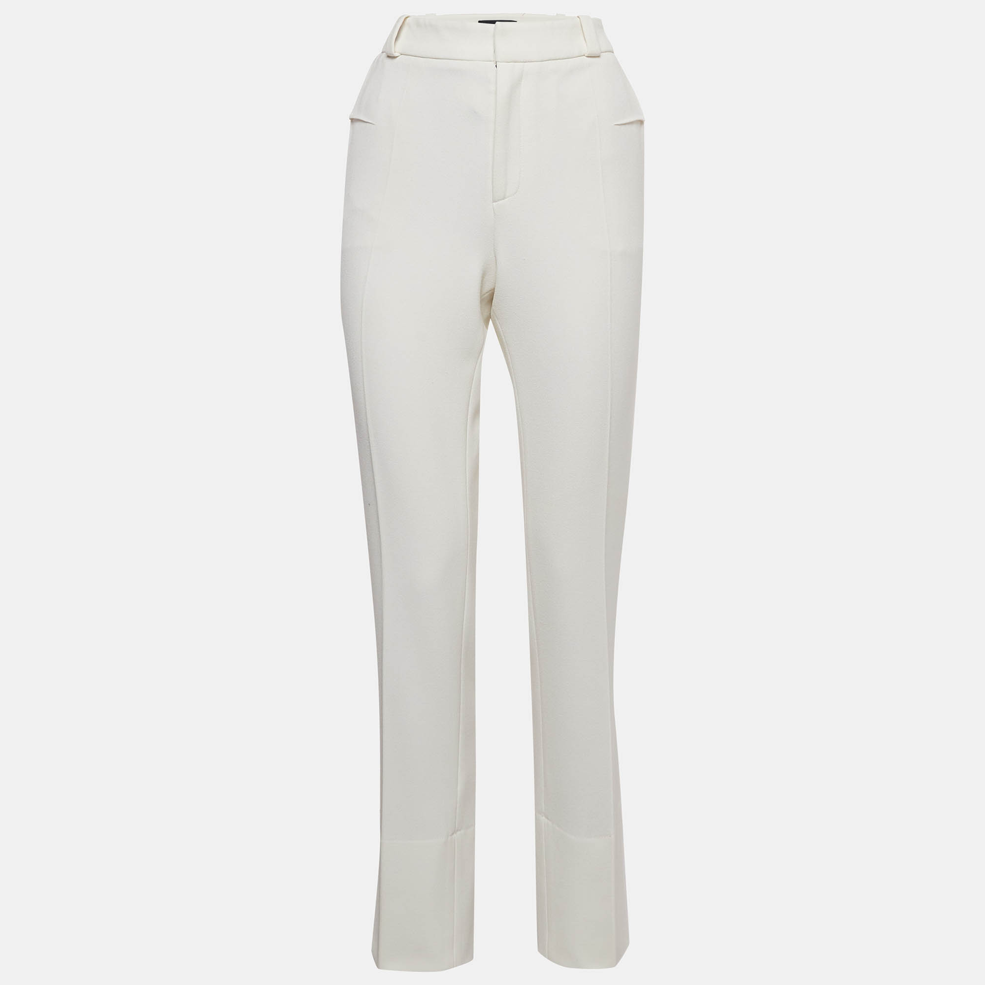 Roland Mouret X Net a Porter Off-White Crepe Straight Leg Trousers M
