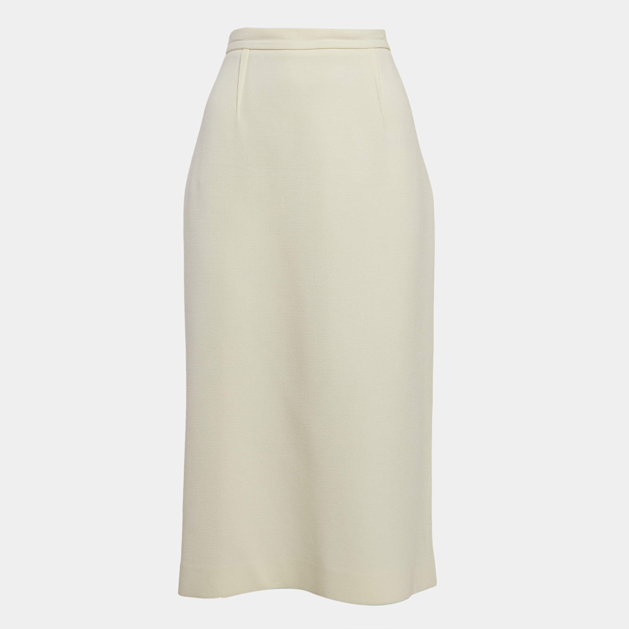 Roland Mouret Cream Wool Zip-Up Midi Skirt M