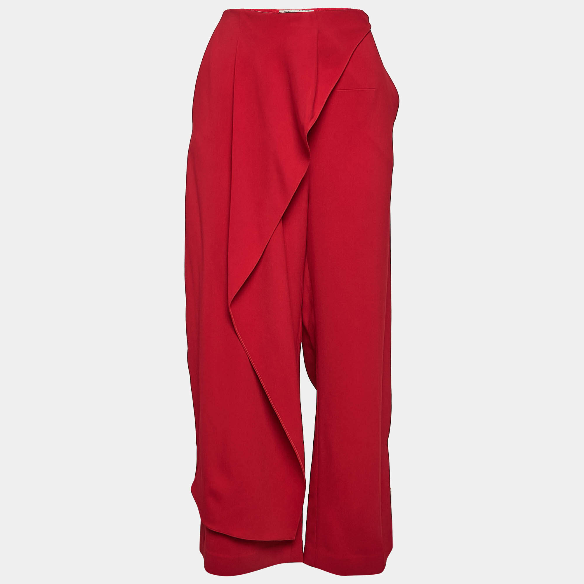 Pre Owned Roland Mouret Red Crepe Draped Wide-Leg Trousers L