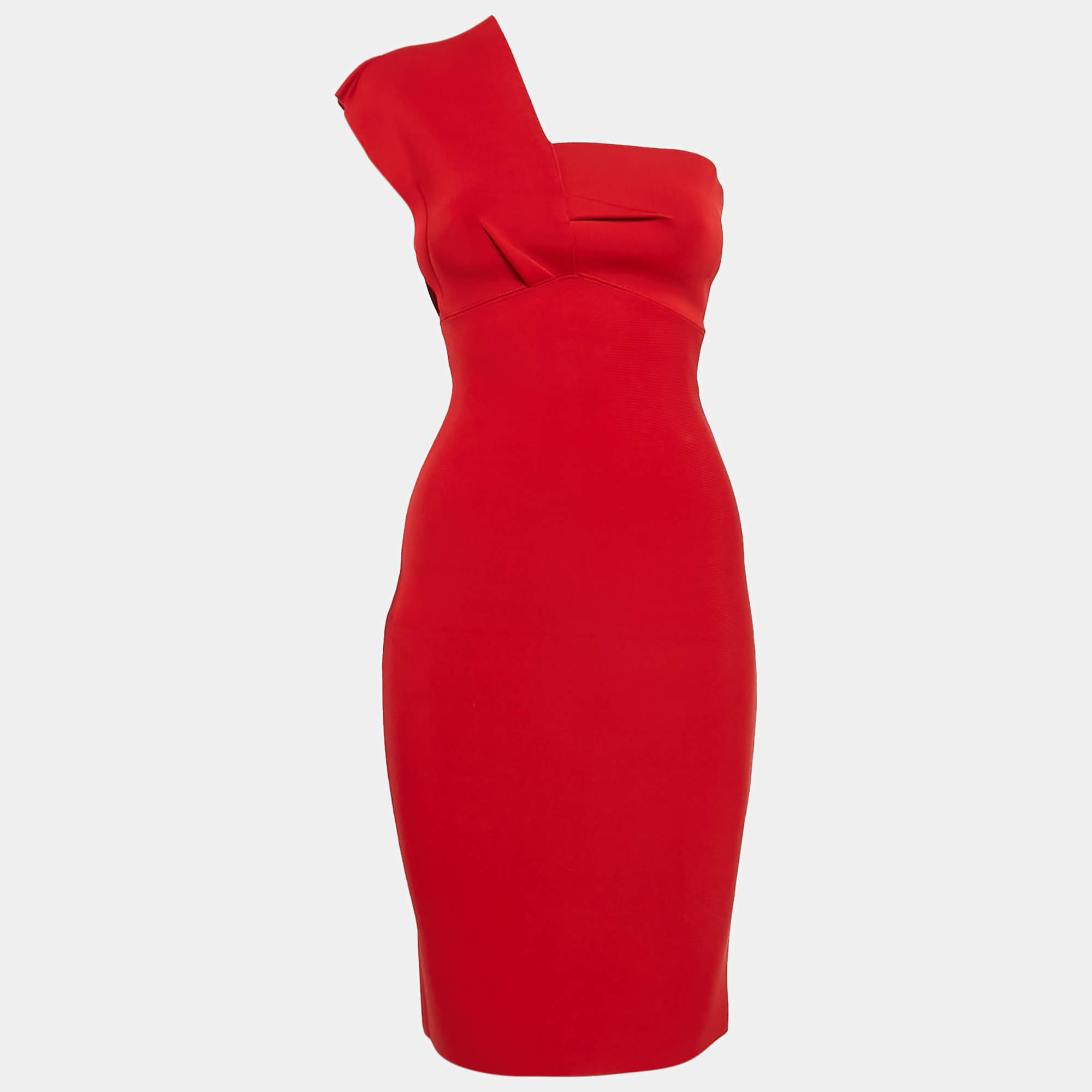 Pre Owned Roland Mouret Red Jersey One-Shoulder Short Dress S