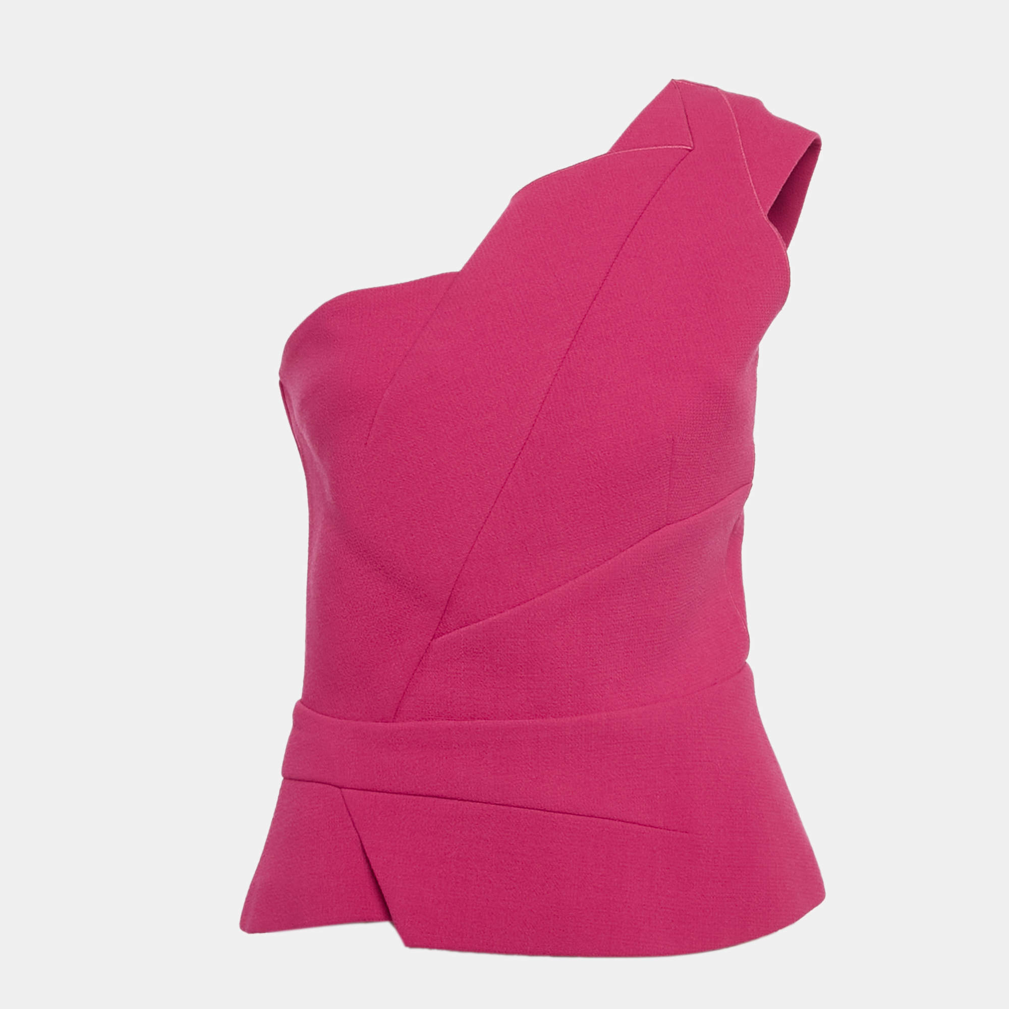 Pre Owned Roland Mouret Pink Wool One-Shoulder Top M