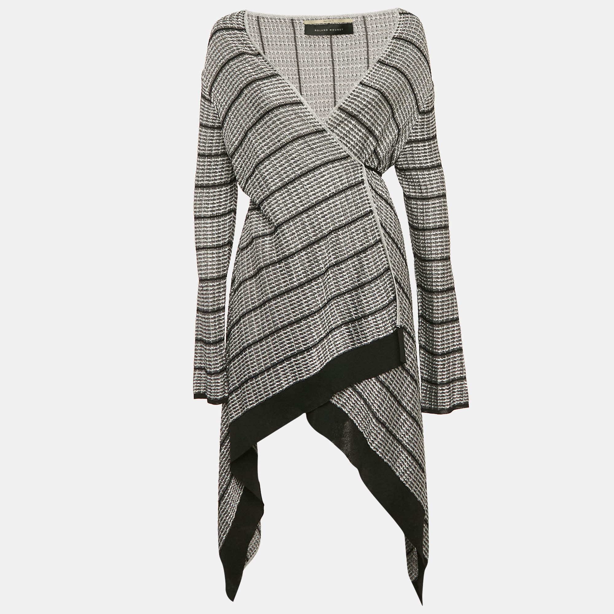Roland Mouret Black/Silver Lurex Knit Asymmetric Cardigan S