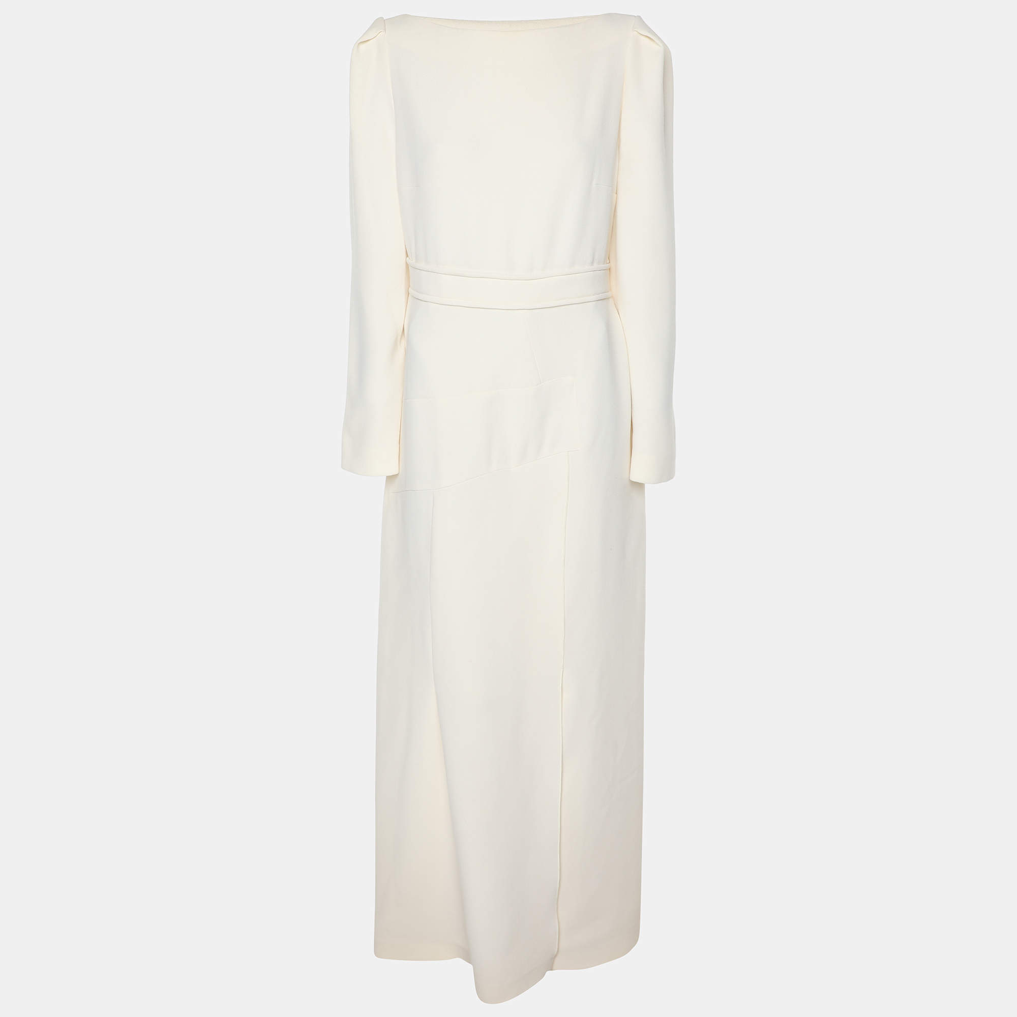 Roland Mouret Cream Crepe Long Sleeve Dress XL