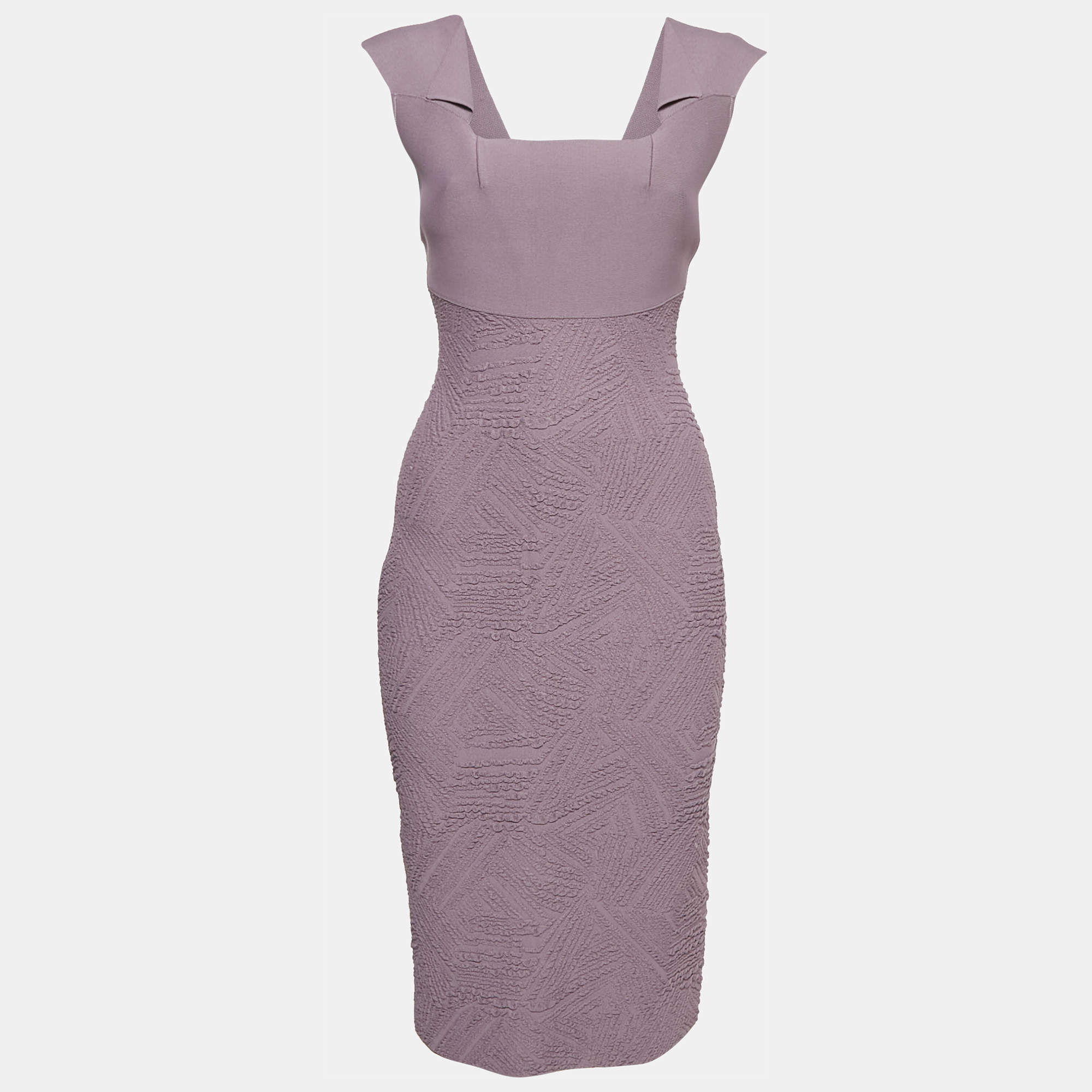 Roland Mouret Purple Textured Knit Sleeveless Bodycon Dress M