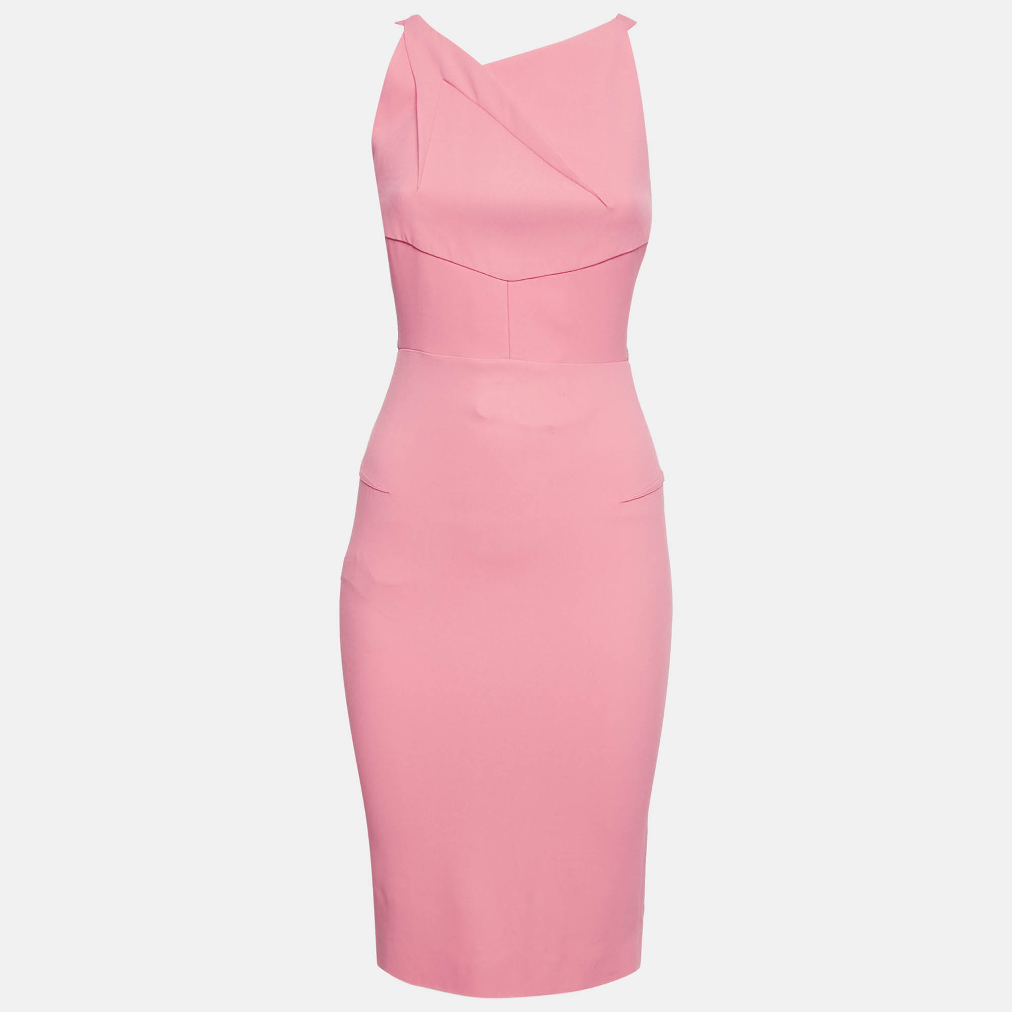 Roland Mouret Pink Crepe Cut-Out Back Midi Dress S