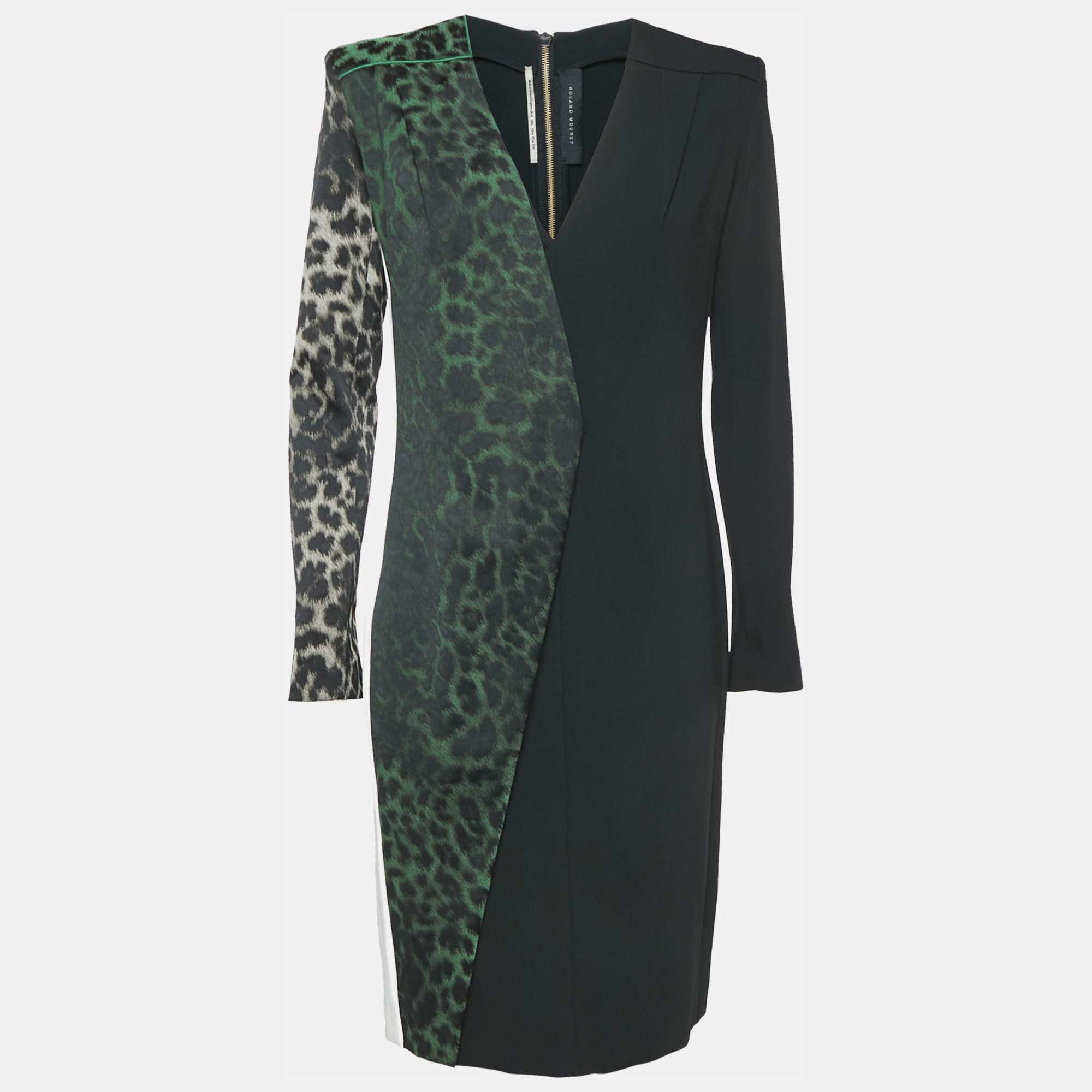 Roland Mouret Black/Green Leopard Print Crepe Sheath Dress M