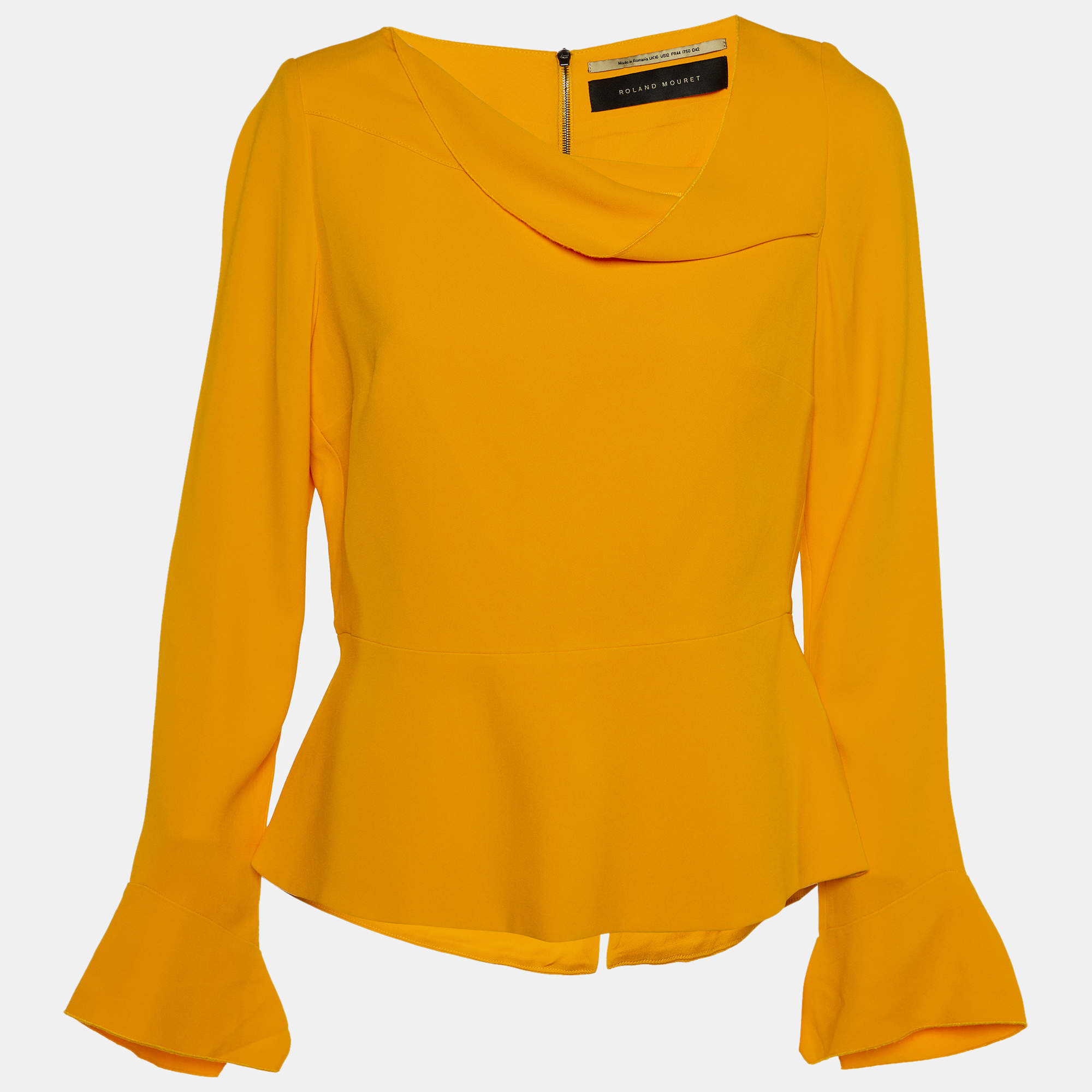 Roland Mouret Yellow Crepe Asymmetric Neck Top L