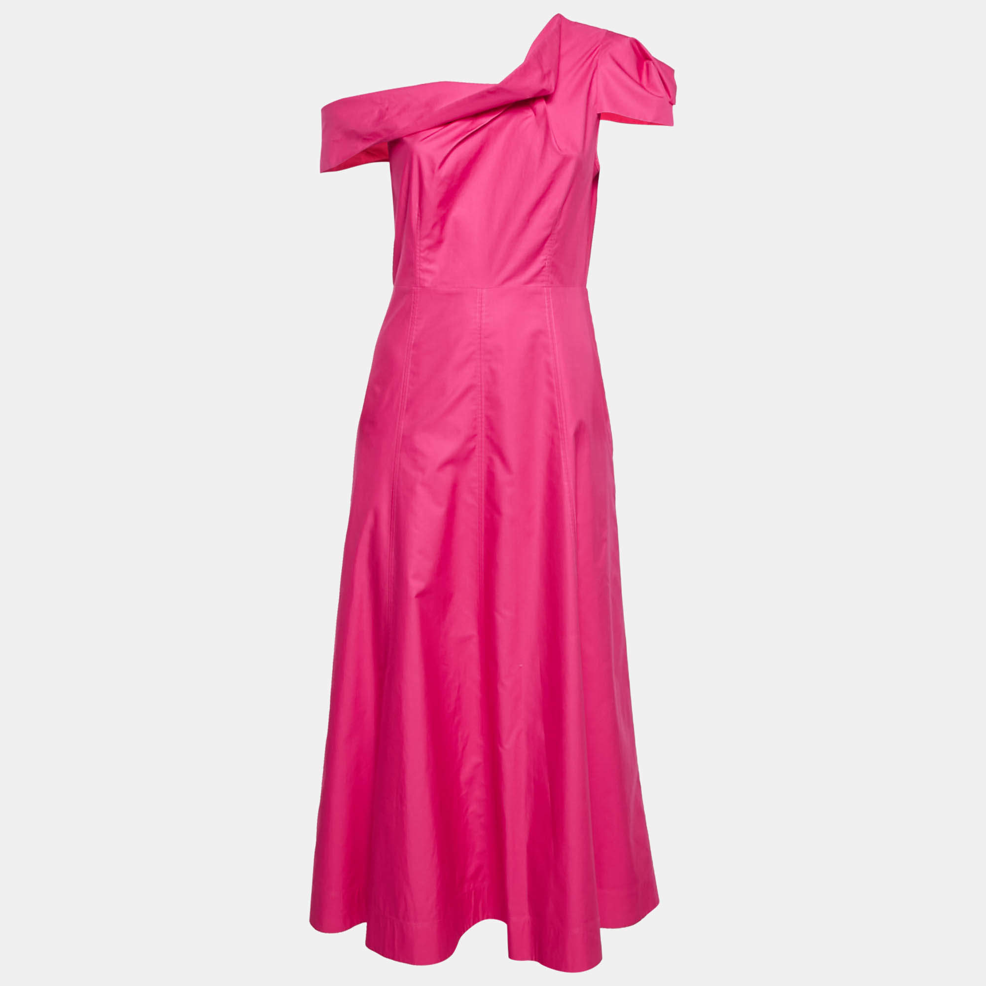 Pre Owned Roland Mouret Pink Cotton One-Shoulder Long Dress M