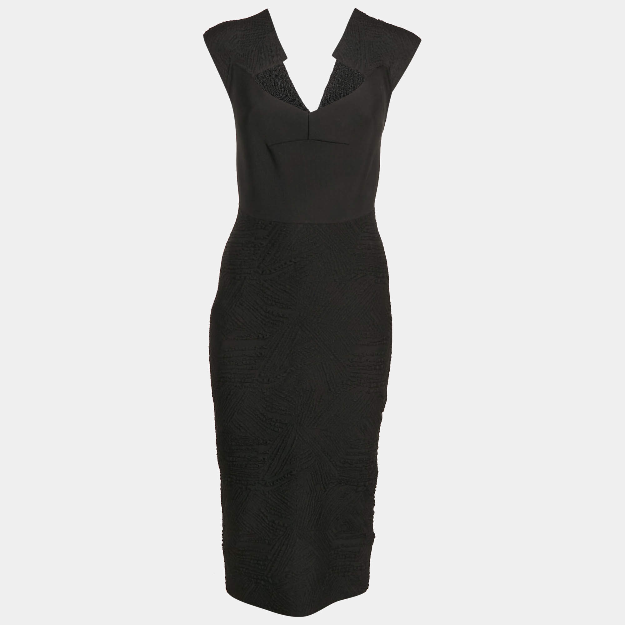 Roland Mouret Black Textured Knit Bodycon Dress M