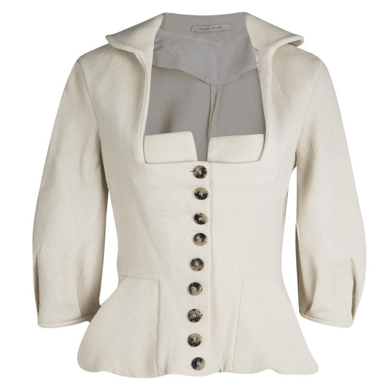 Pre Owned Roland Mouret Beige Wool Square Neck Detail Jacket L