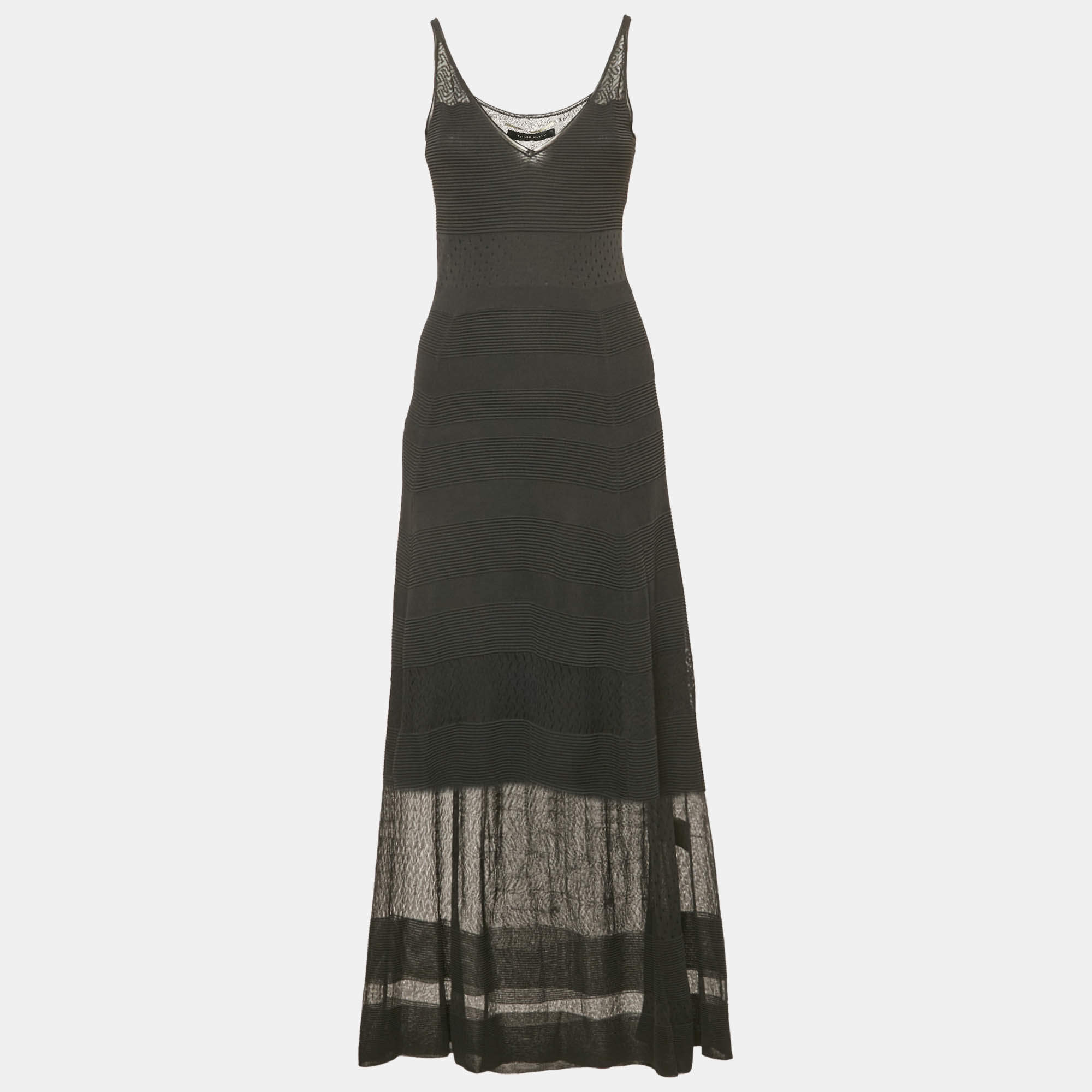 Roland Mouret Black Stretch Knit Flared Maxi Dress M