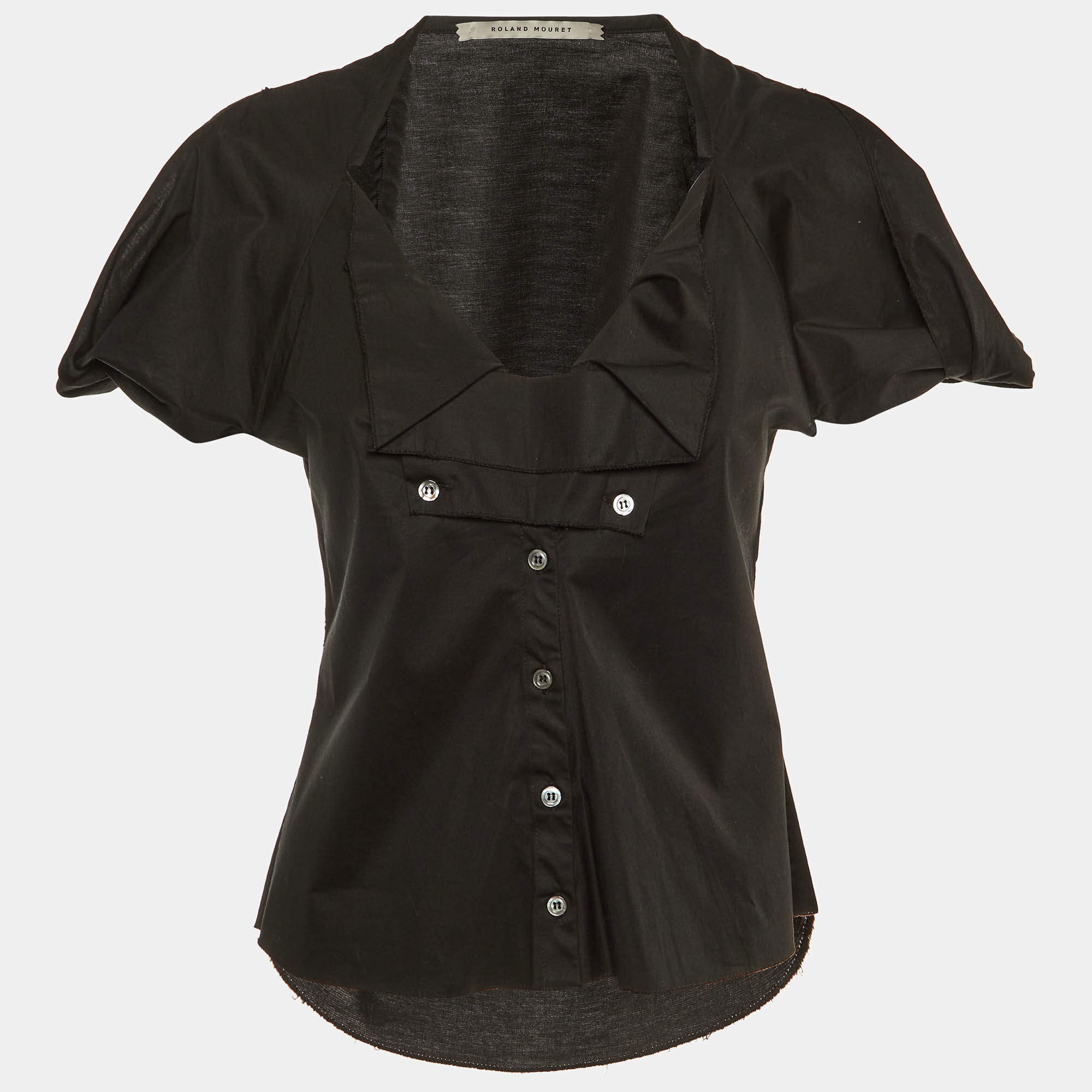 Pre Owned Roland Mouret Black Cotton Button Front Top L