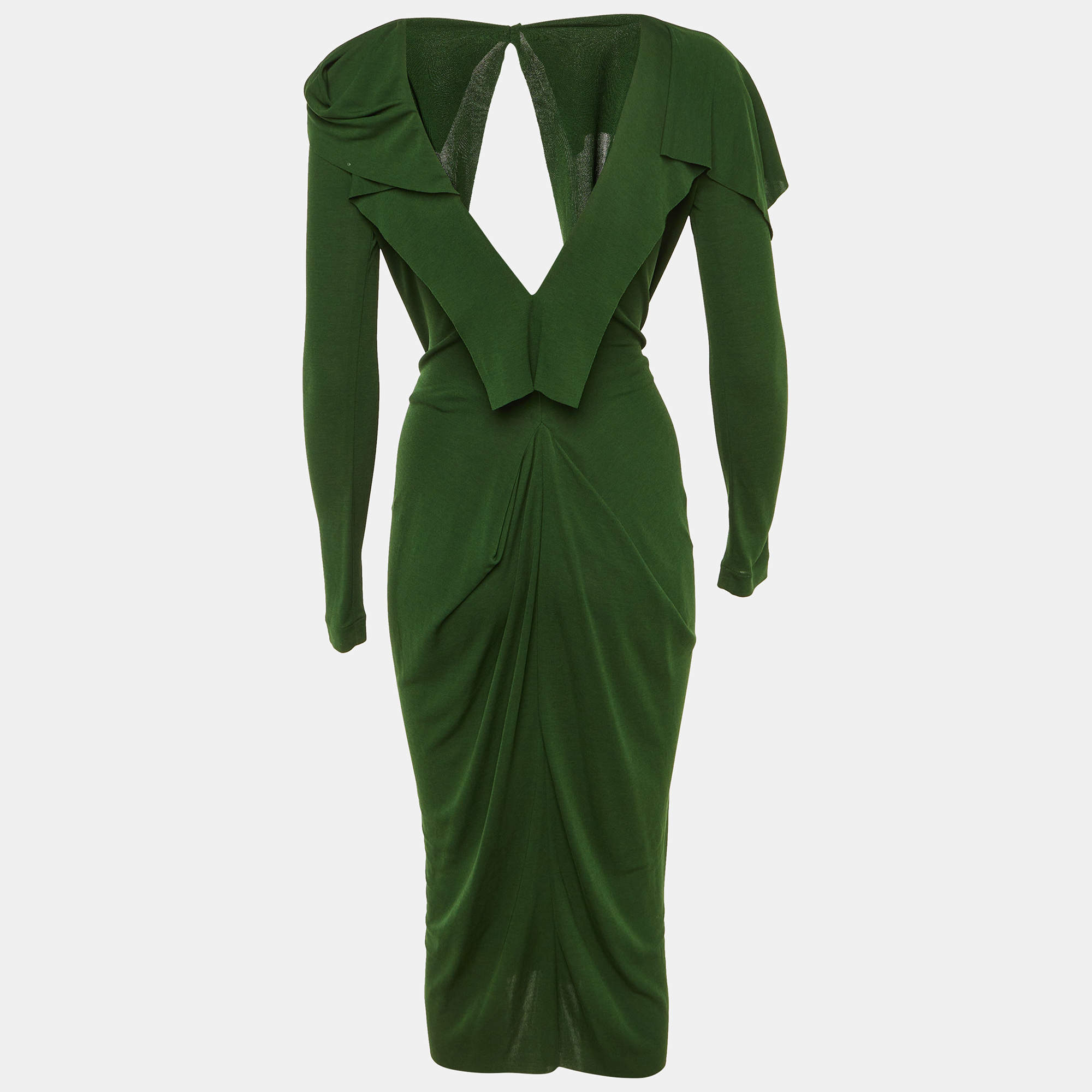 Pre Owned Roland Mouret Green Crepe Draped & Ruffled Midi Dress M