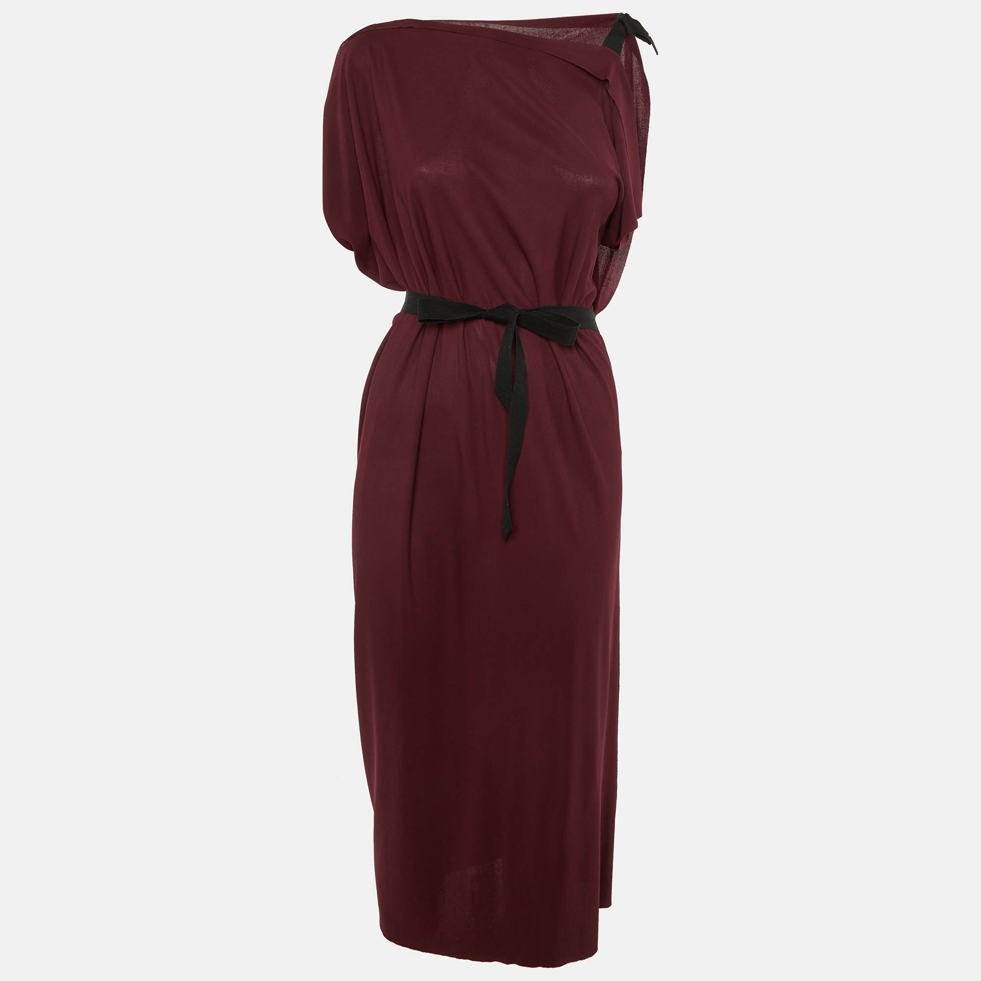 Pre Owned Roland Mouret Maroon Crepe Tie Detail Midi Dress L