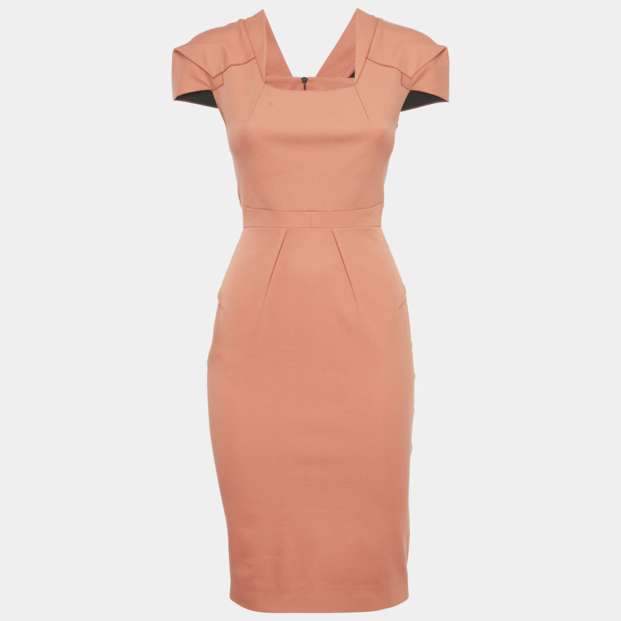 Pre Owned Roland Mouret Orange Cotton Sculpted Midi Dress S