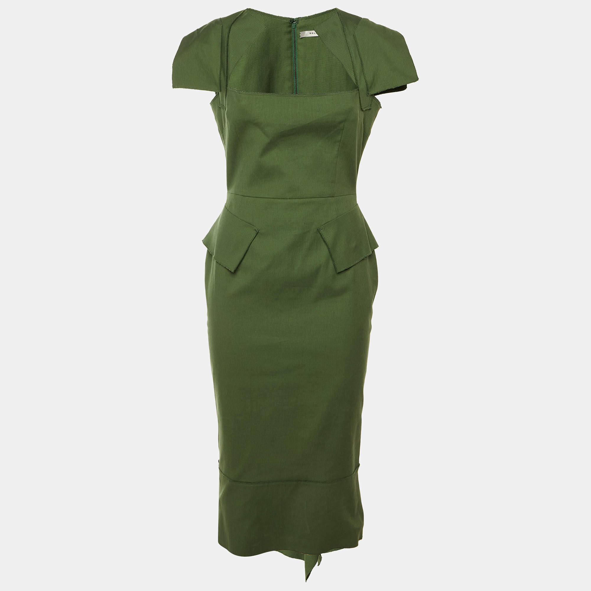 Pre Owned Roland Mouret Green Cotton Titanium Midi Dress L