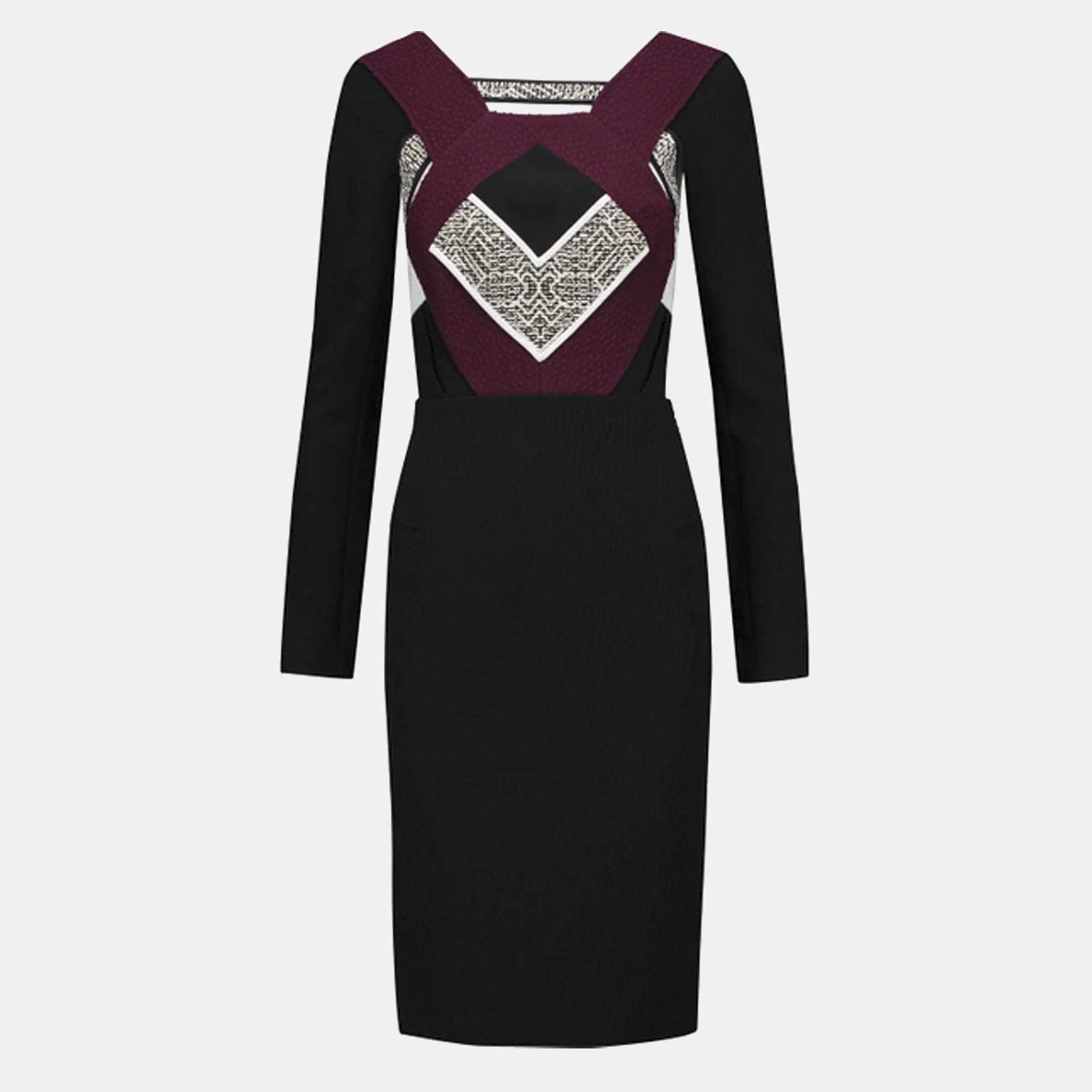 Pre Owned Roland Mouret Color Block Textured Crepe Shapur Mini Dress M