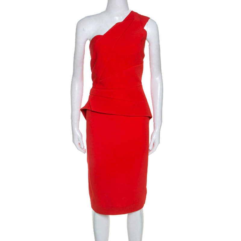 Pre Owned Roland Mouret Red Crepe One Shoulder Abuta Dress L