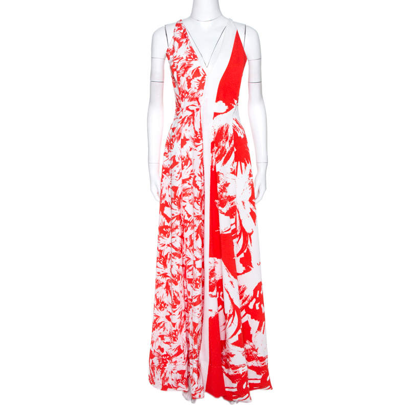 Pre Owned Roland Mouret Bicolor Berkeley Print Cloque Sleeveless Gown S