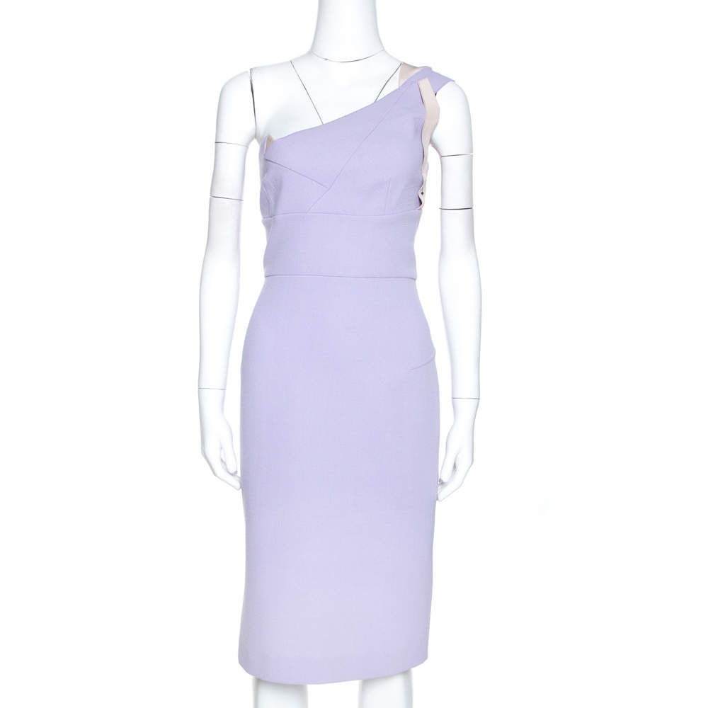 Roland Mouret Lavender Wool Crepe One Shoulder Dress L