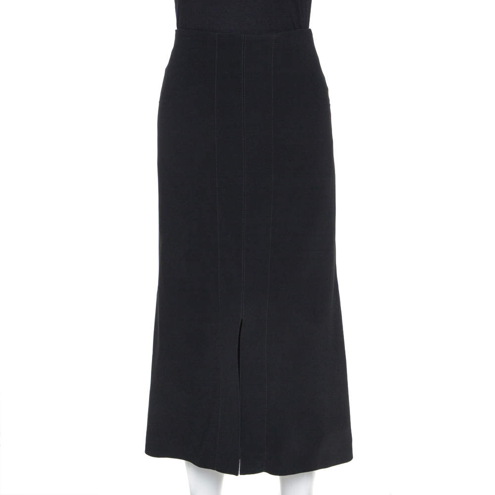 Pre Owned Roland Mouret Black Crepe Slit Detail Skirt XL 