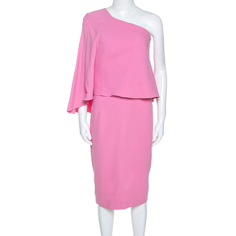 Pre Owned Roland Mouret Pink Crepe One Shoulder Amaral Dress S