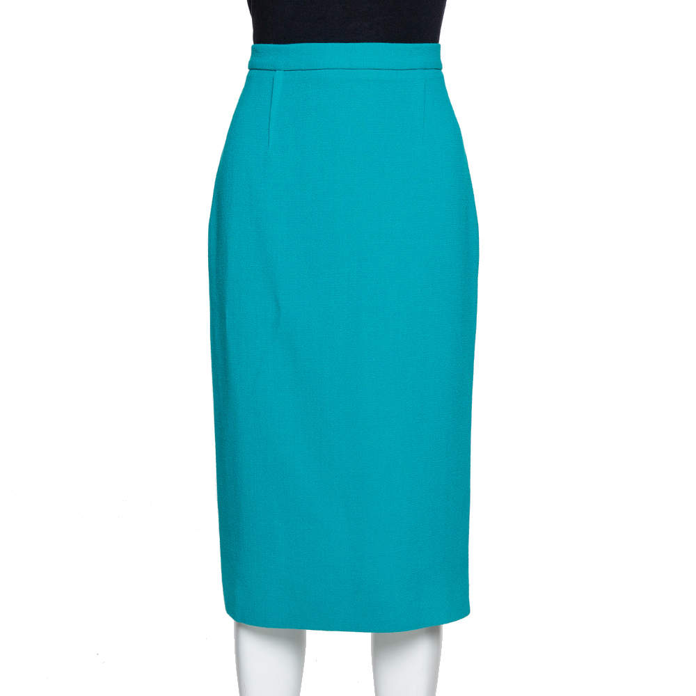 Pre Owned Roland Mouret Teal Blue Wool Crepe Arreton Pencil Skirt M