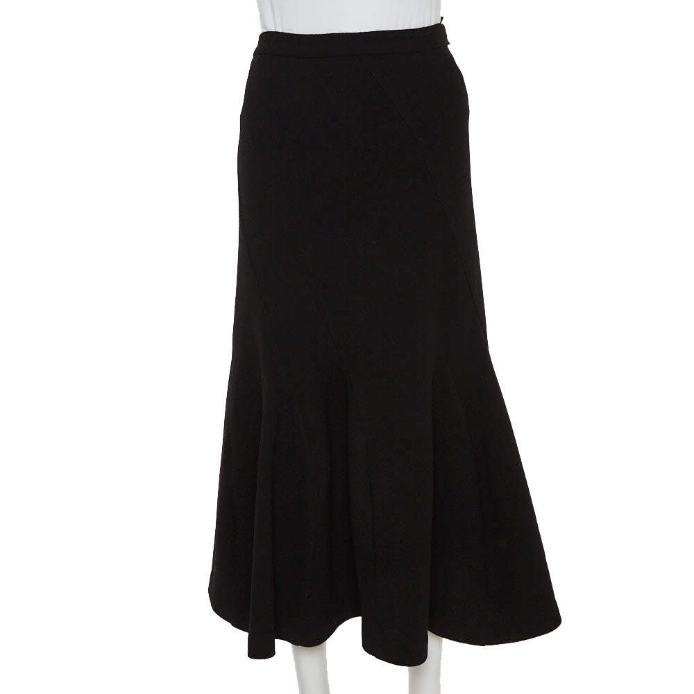 Pre Owned Roland Mouret Black Wool Paneled Flared Midi Skirt M