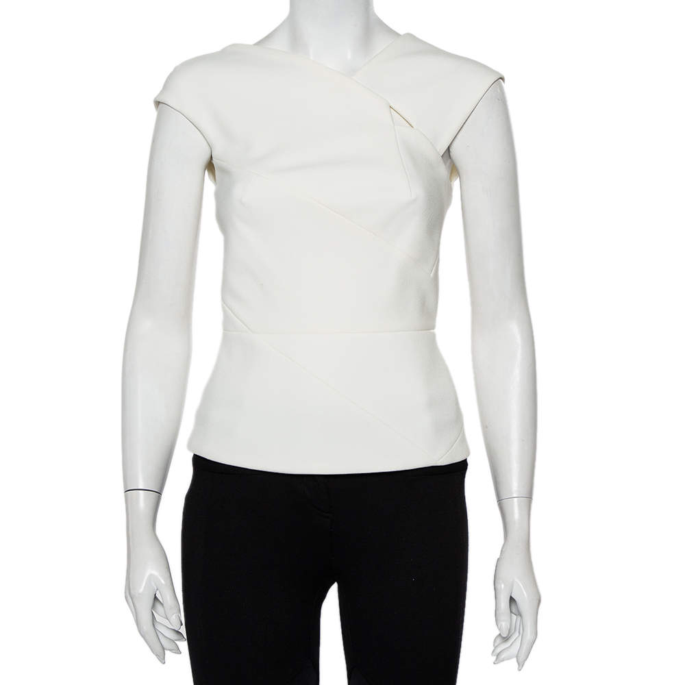 Roland Mouret White Crepe Cutout Detail Panelled Florence Top S
