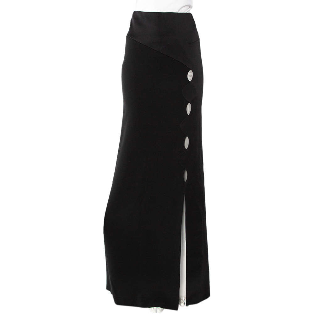 Pre Owned Roland Mouret Black Crepe Slit Detail Paneled Maxi Skirt S