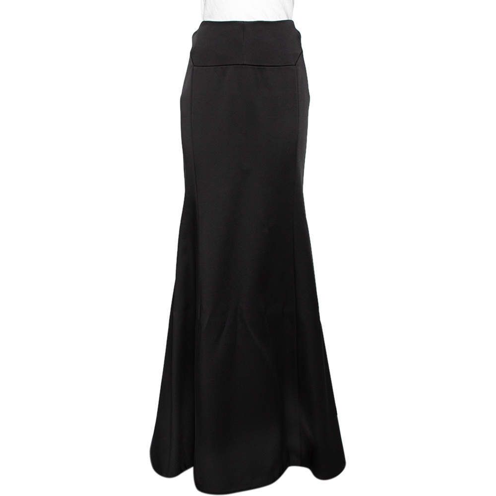 Pre Owned Roland Mouret Black Sateen Paneled Aries Maxi Skirt M
