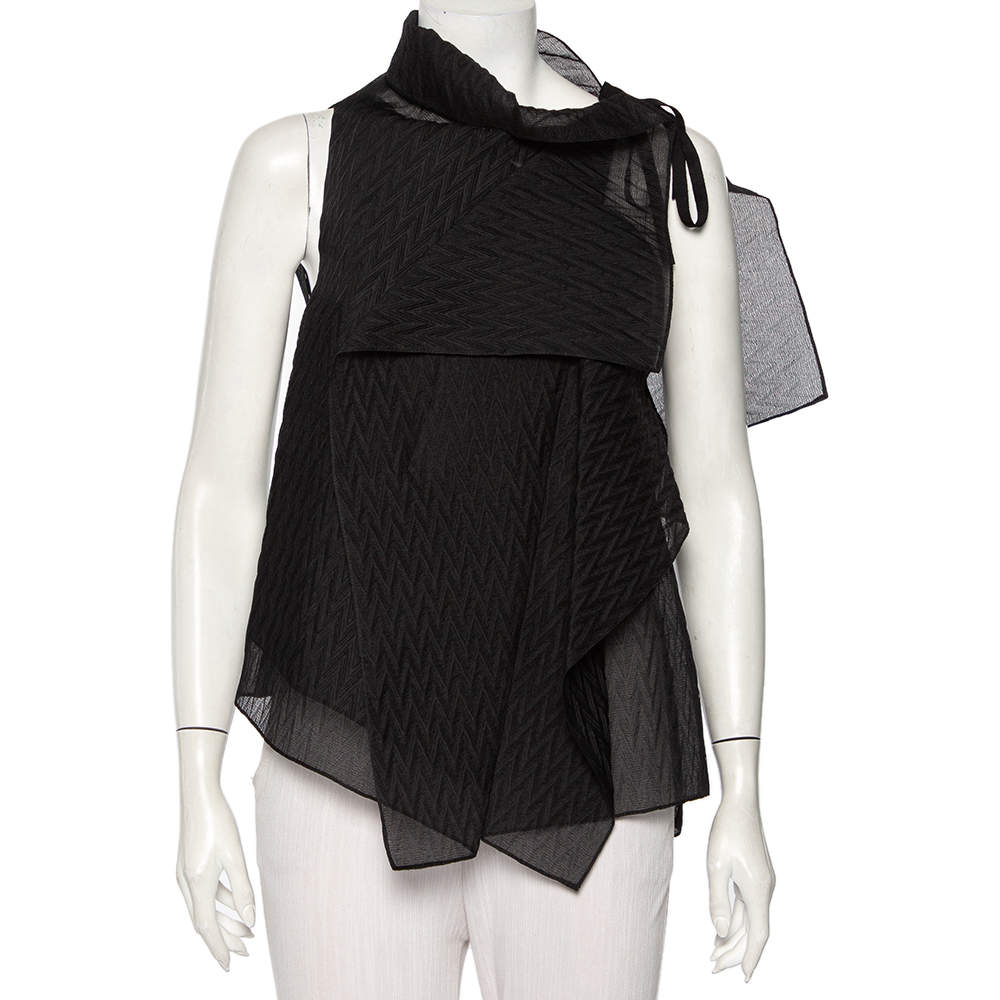 Pre Owned Roland Mouret Black Patterned Organza Draped Pasha Top M