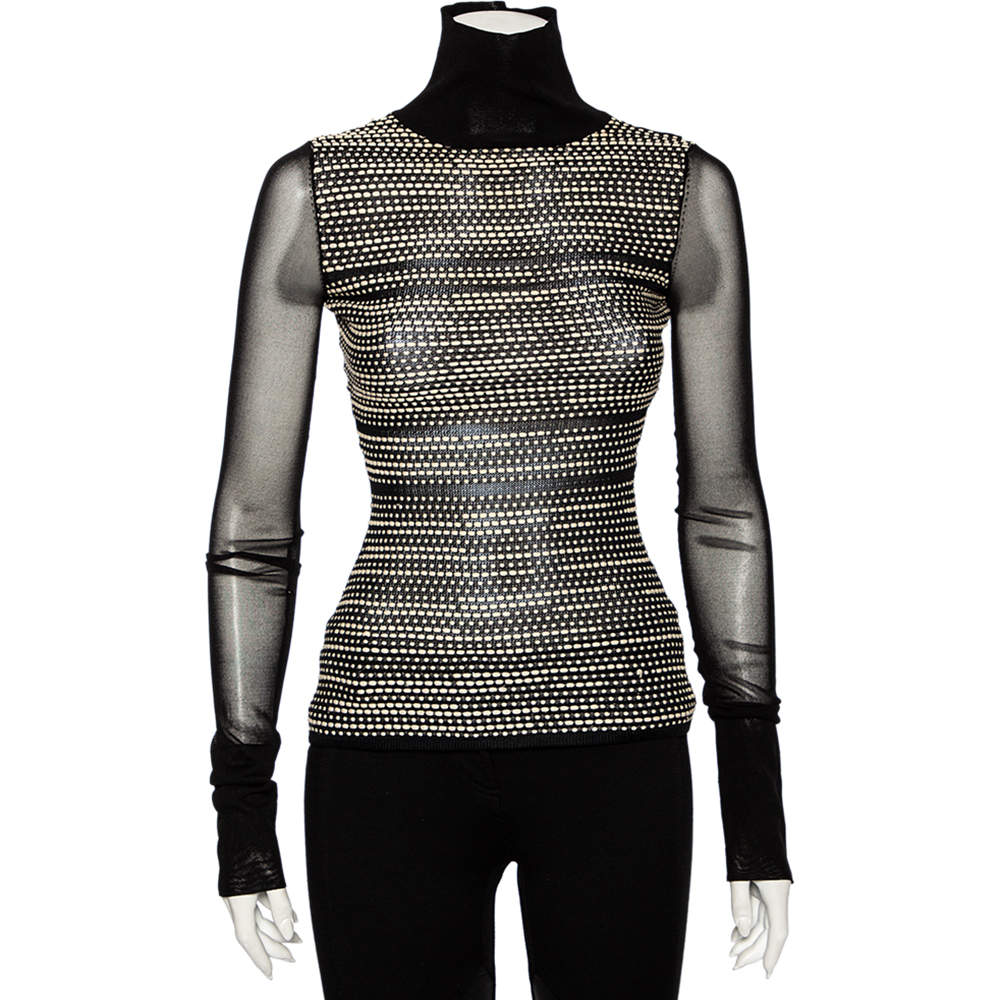 Pre Owned Roland Mouret Black Textured Knit Cutout Detail Turtle Neck Top S
