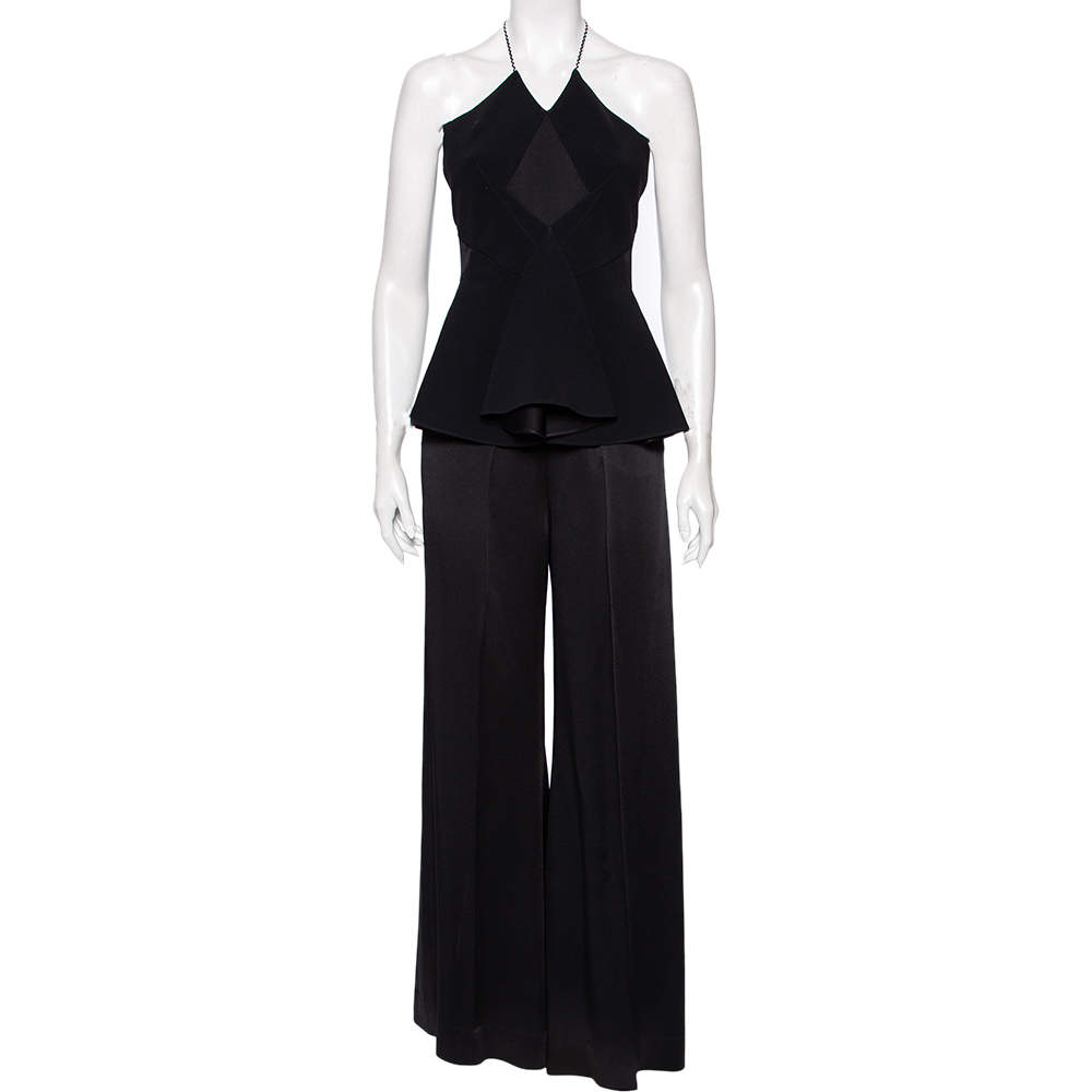 Pre Owned Roland Mouret Black Crepe And Silk Peplum Detailed Strapless Jumpsuit M 