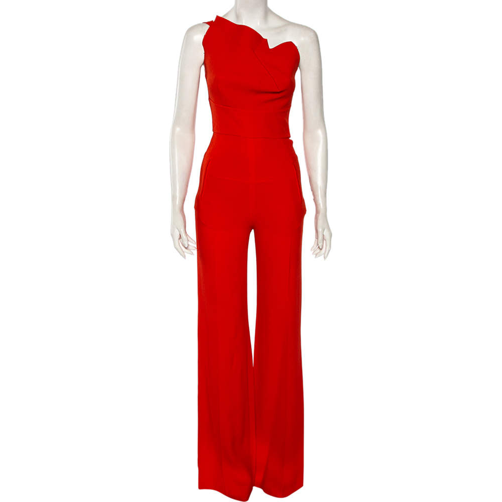 Pre Owned Roland Mouret Orange Crepe One Shoulder Colston Jumpsuit S