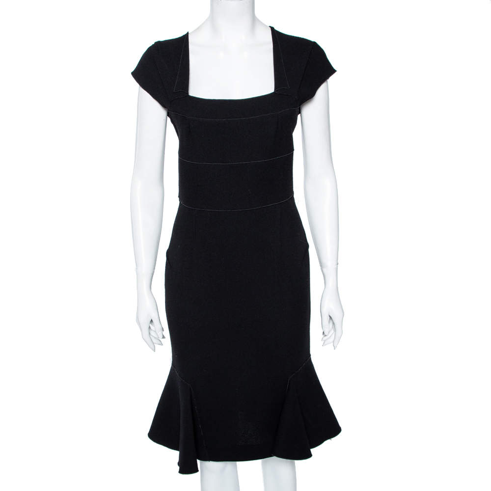 Pre Owned Roland Mouret Black Wool Peplum Hem Detail Dress M