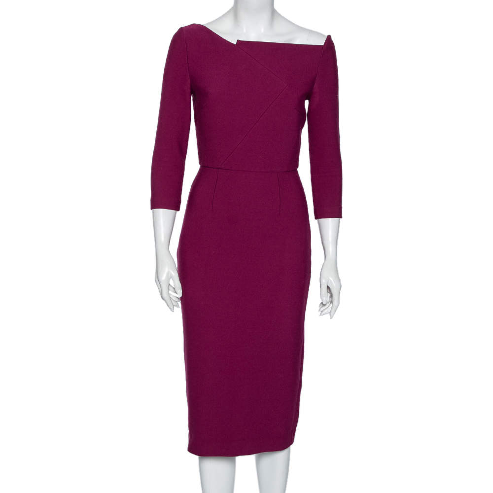Pre Owned Roland Mouret Purple Crepe Midi Dress M