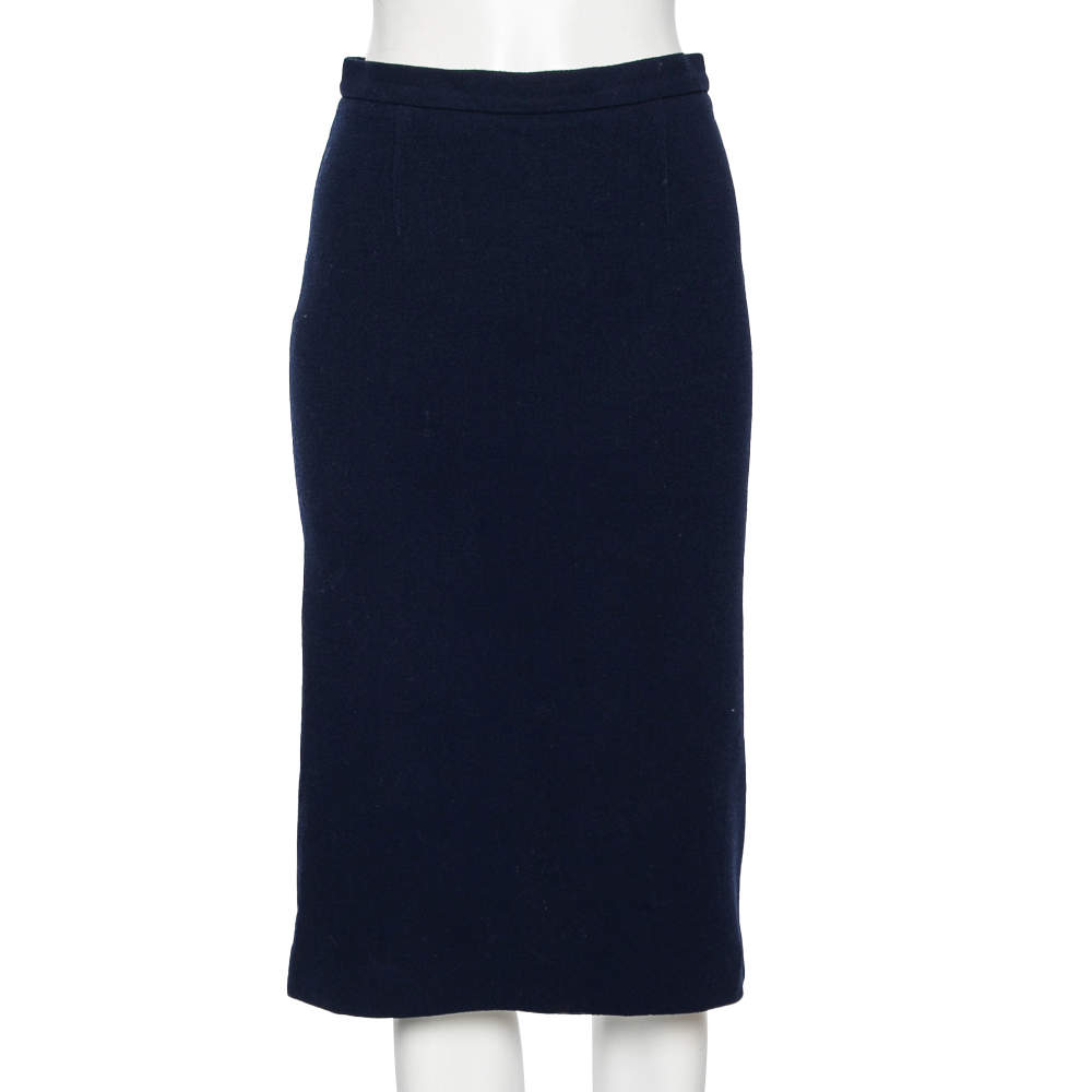 Pre Owned Roland Mouret Navy Blue Wool Crepe Pencil Skirt M