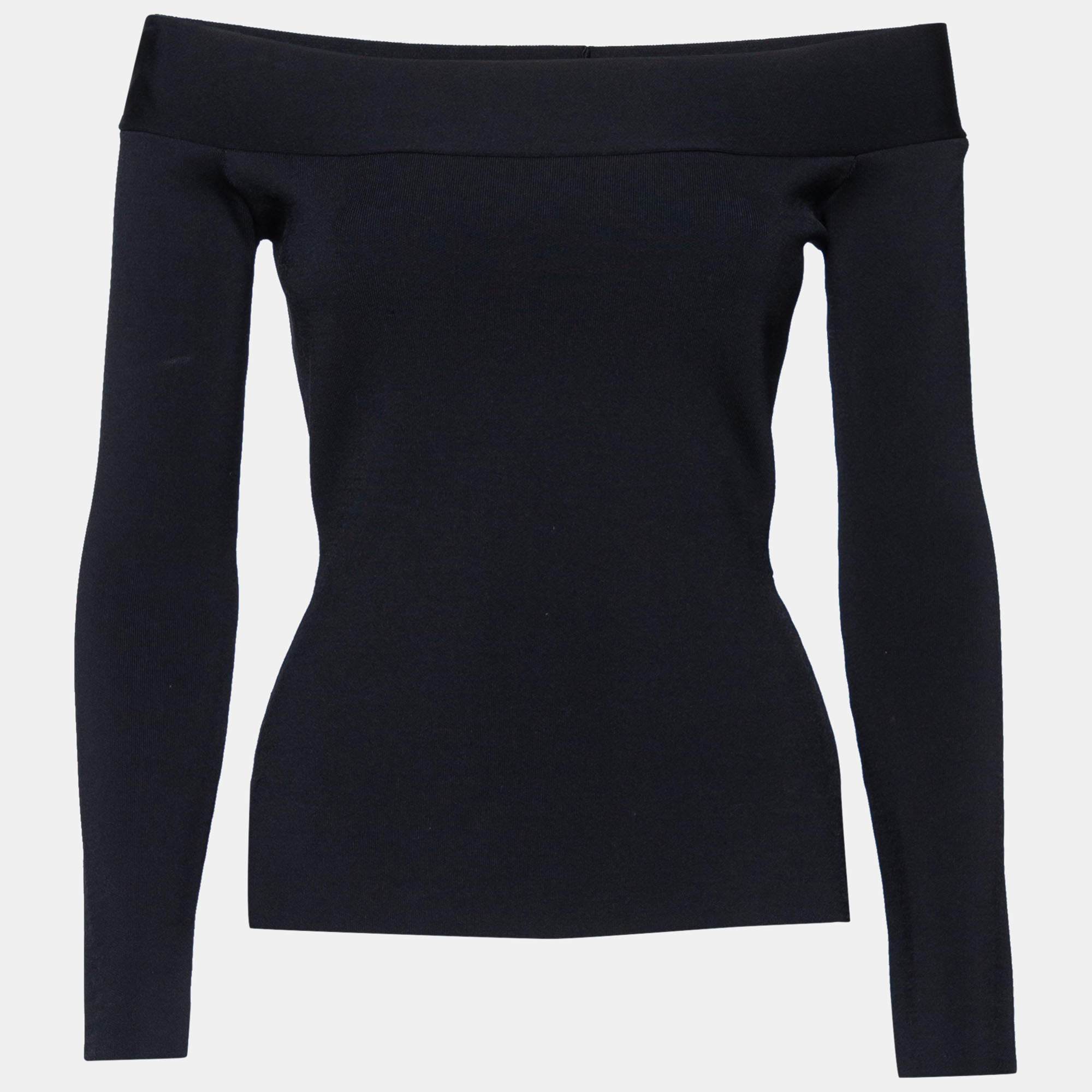 Pre Owned Roland Mouret Black Knit Off-Shoulder Long Sleeve Top S