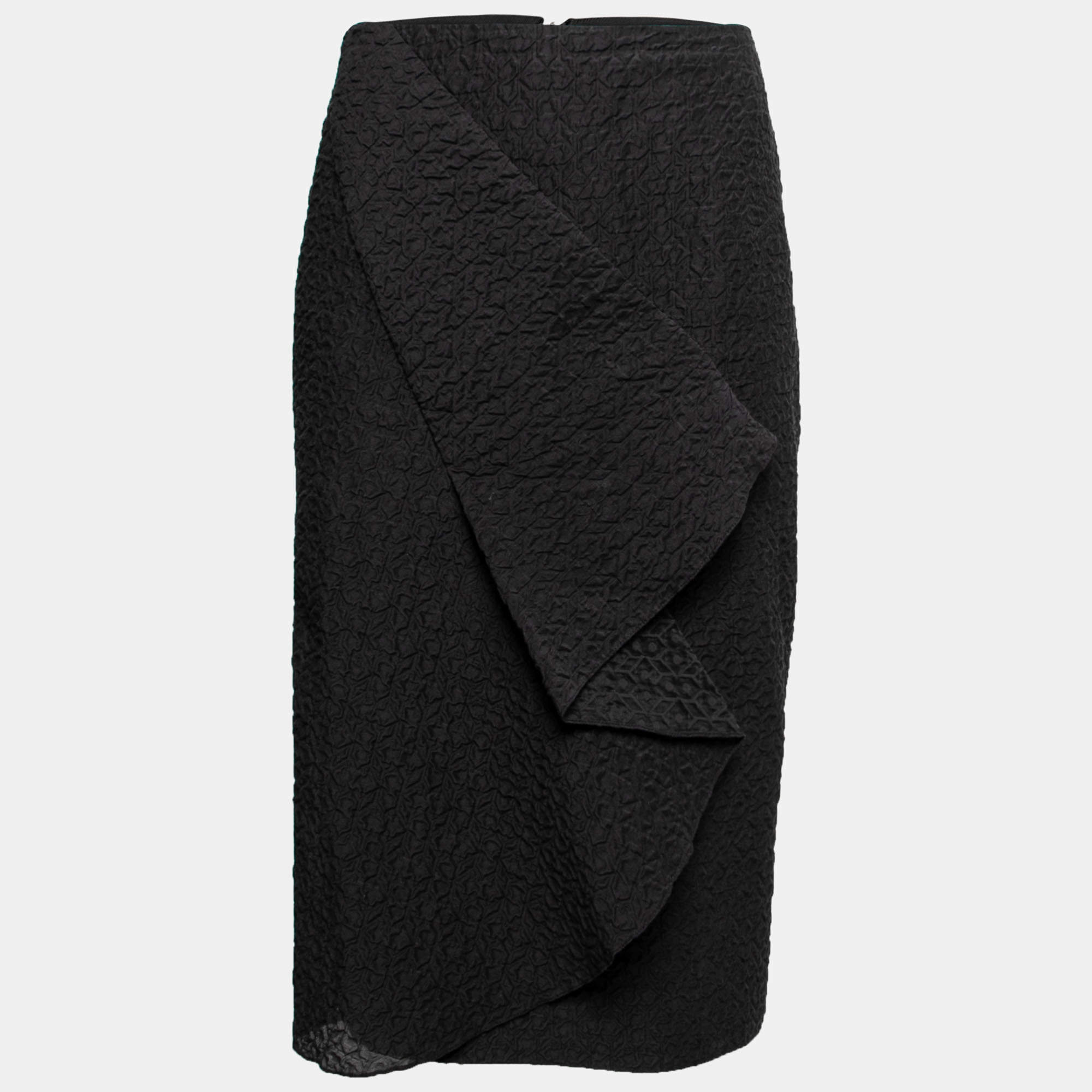 Pre Owned Roland Mouret Black Textured Cotton & Crepe Knee Length Skirt M