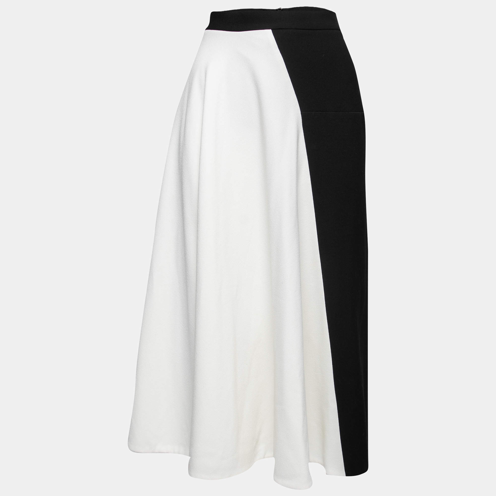 Pre Owned Roland Mouret Color Block Crepe Midi Skirt M