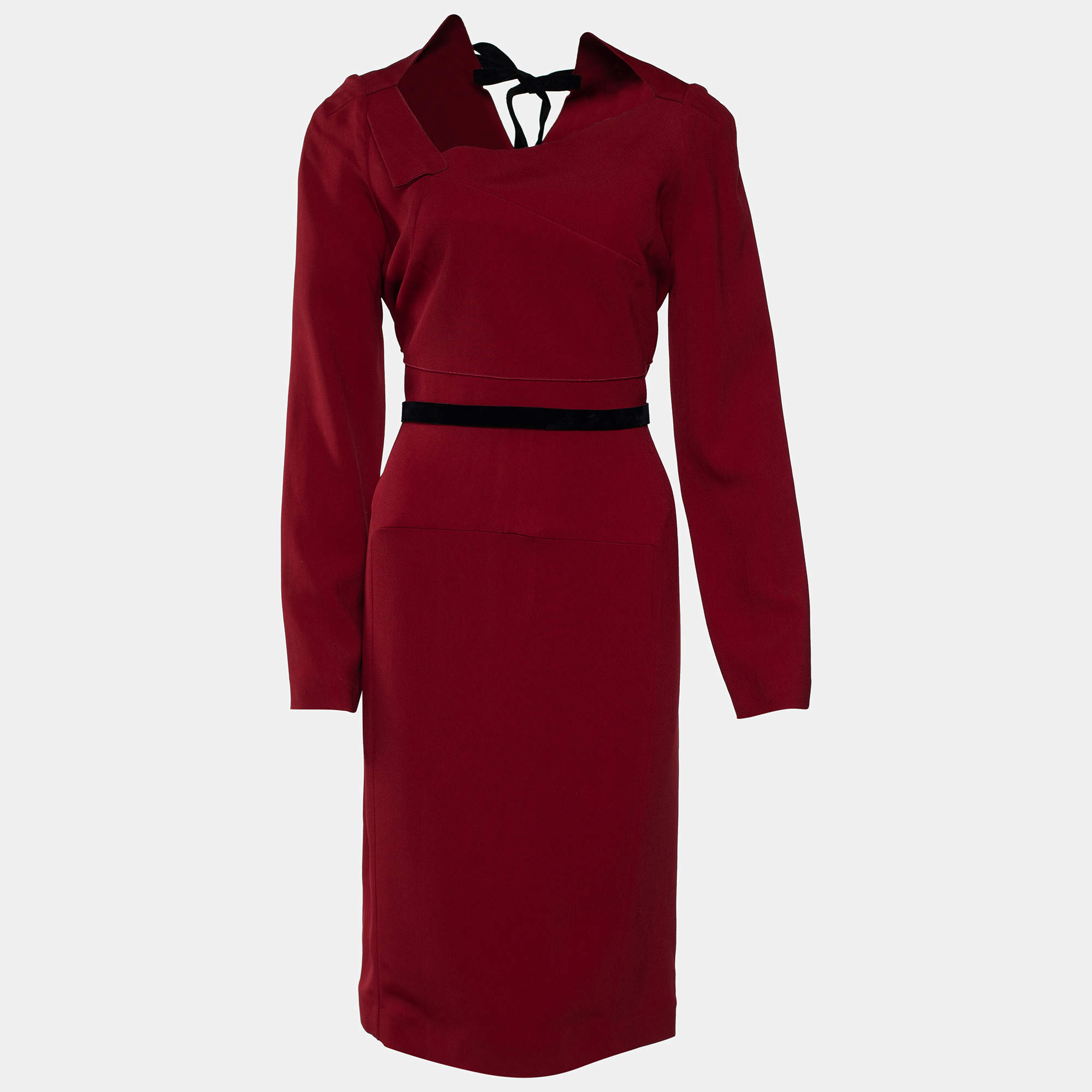 Pre Owned Roland Mouret Red Cady Belted Dress L