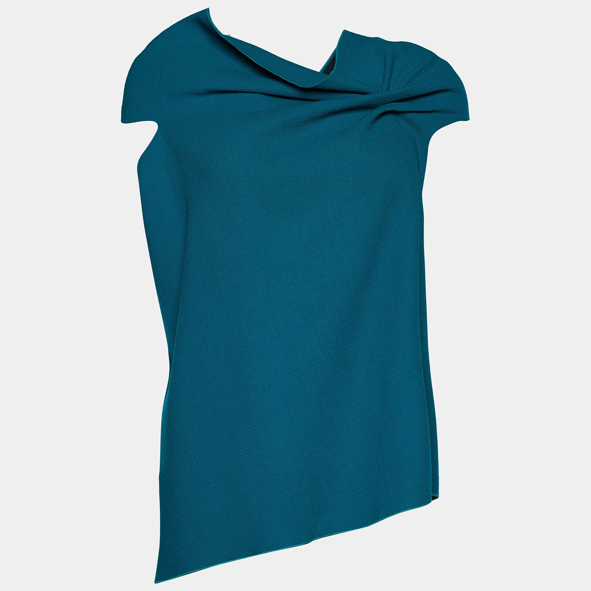 Roland Mouret Green Wool Asymmetric Draped Eugene Top L