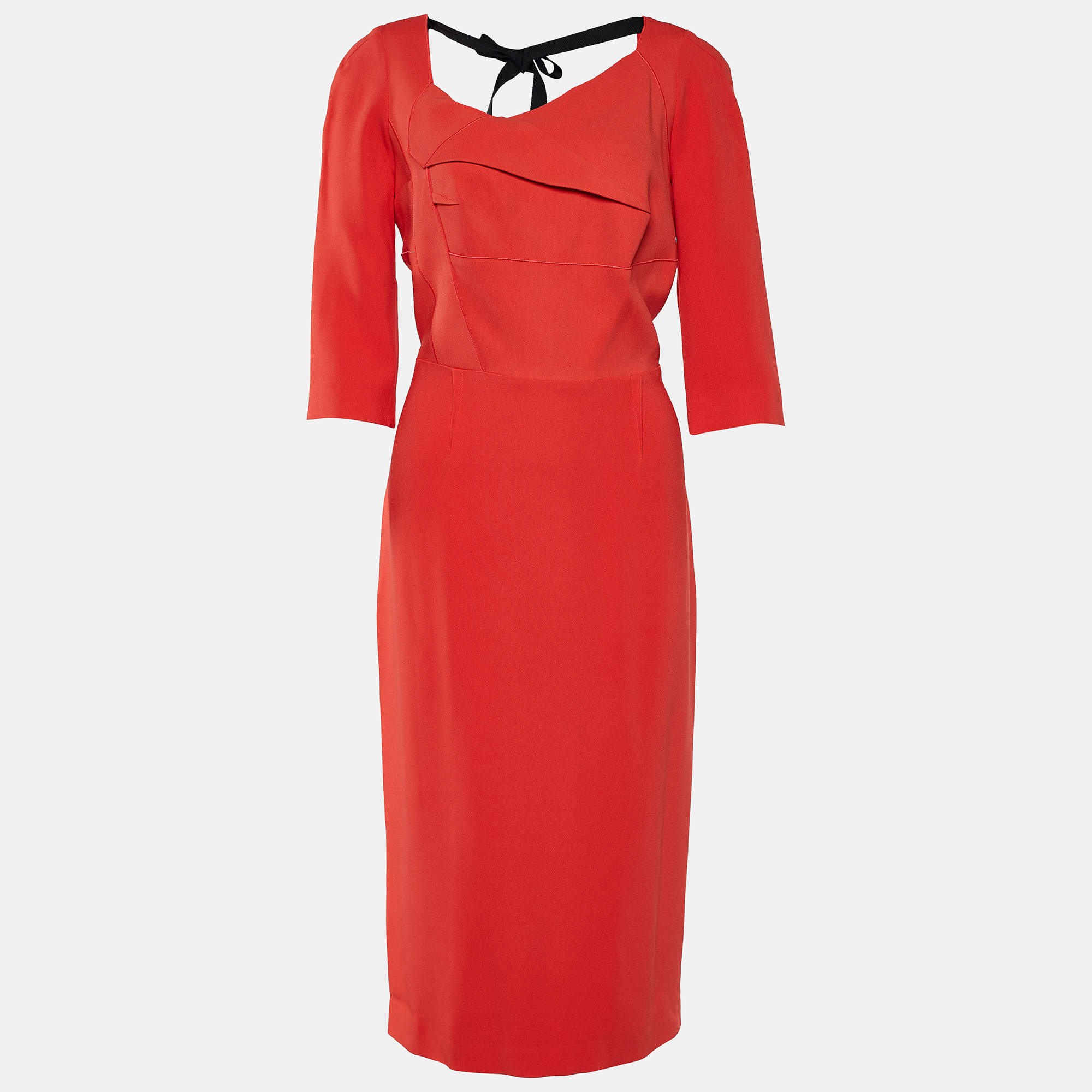 Pre Owned Roland Mouret Orange Cady Asymmetrical Neckline Dress L