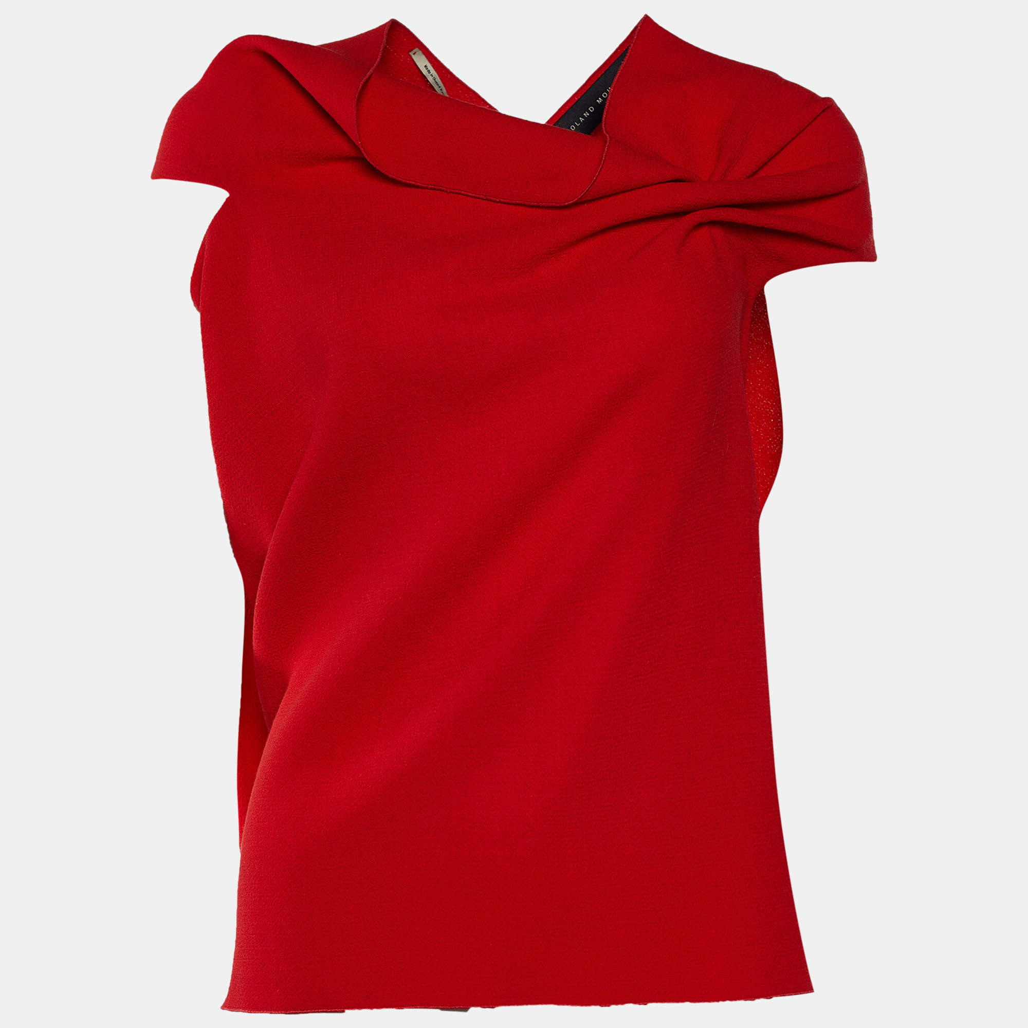Roland Mouret Red Wool Asymmetric Draped Eugene Top M