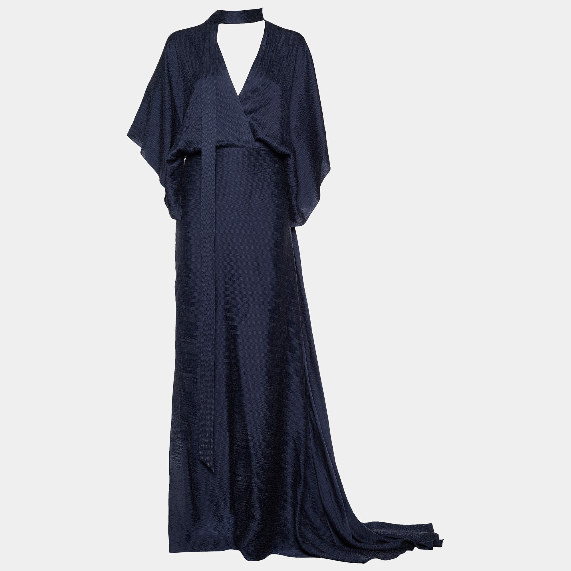 Pre Owned Roland Mouret Dark Blue Silk Cut Out Maxi Dress M